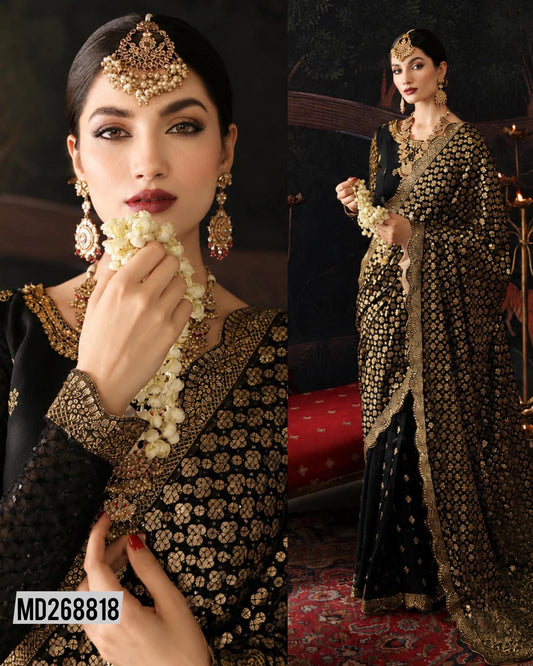 EMAN ADEEL BLACK GOLD NET SAREE