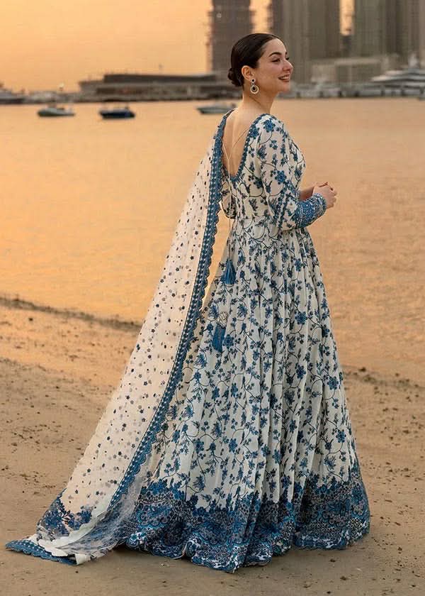 FAIZA SAQLAIN JEHONA KALIDAR BLUE WHITE HEAVY EMBROIDERED