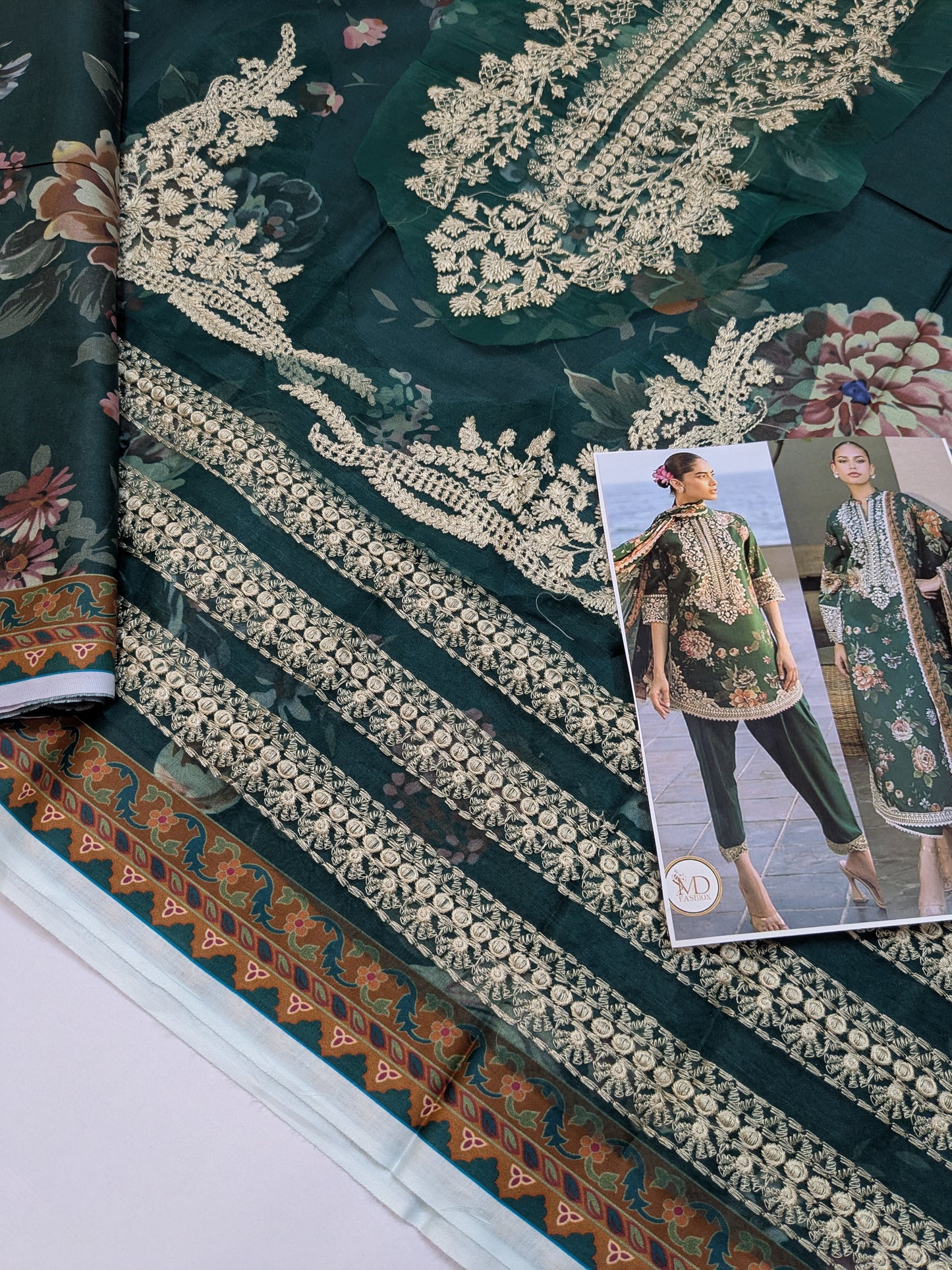 ZAINAB CHOTANI GREEN LAWN EMBROIDERED DRESS