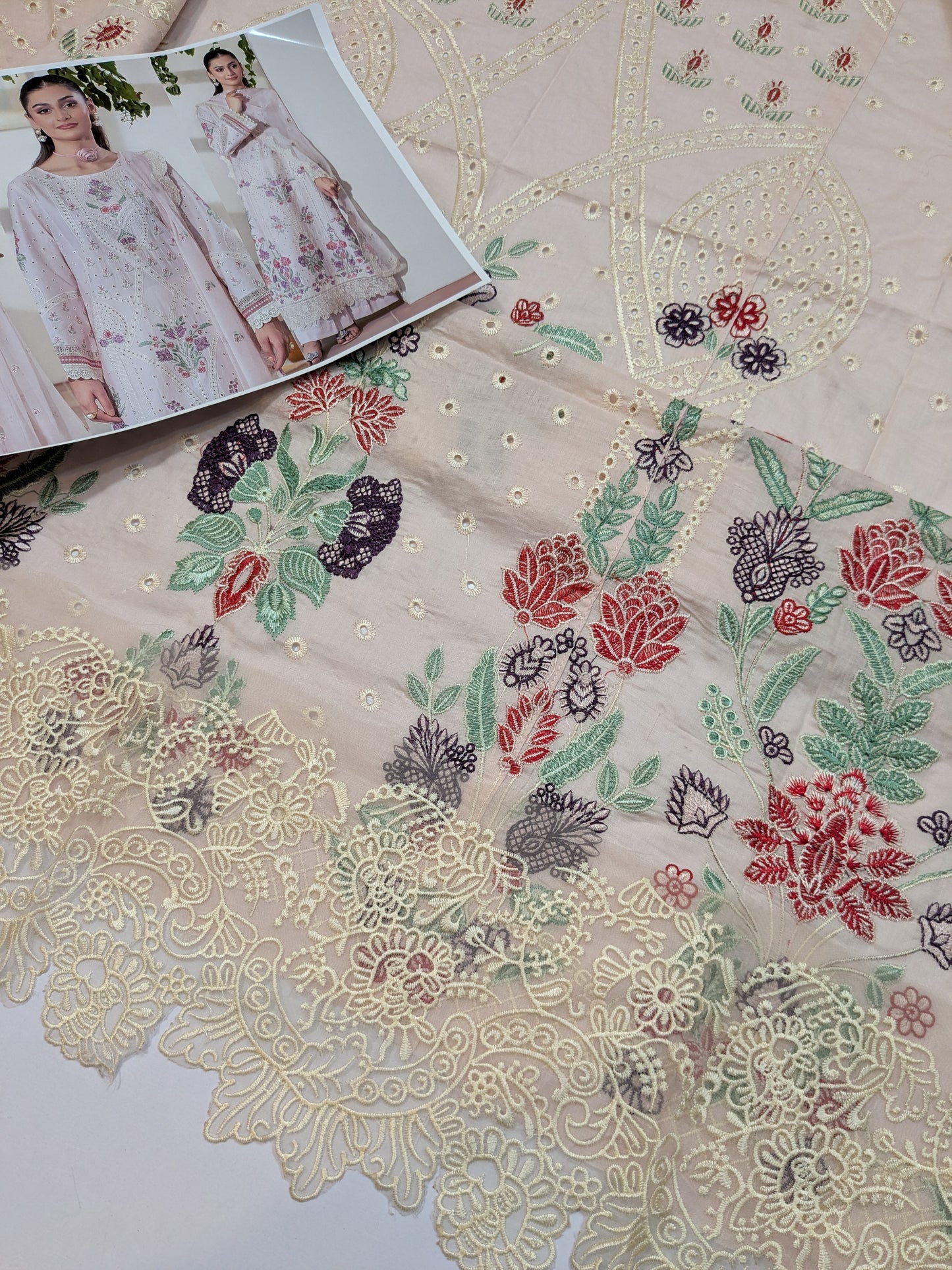 Pastels with white Luxurious chikenkari Lawn