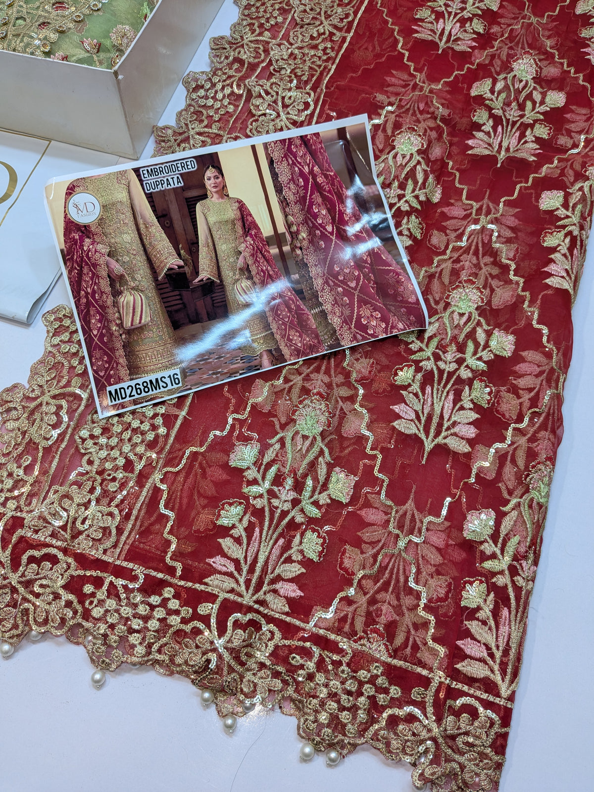 CRIMSON INSPIRED ANECDOTES EMBROIDERY DUPPATA
