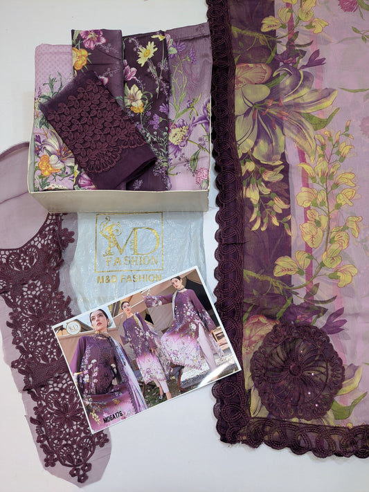 MARIA B LAWN TYE N DYE BURGUNDY MPRINT 9B