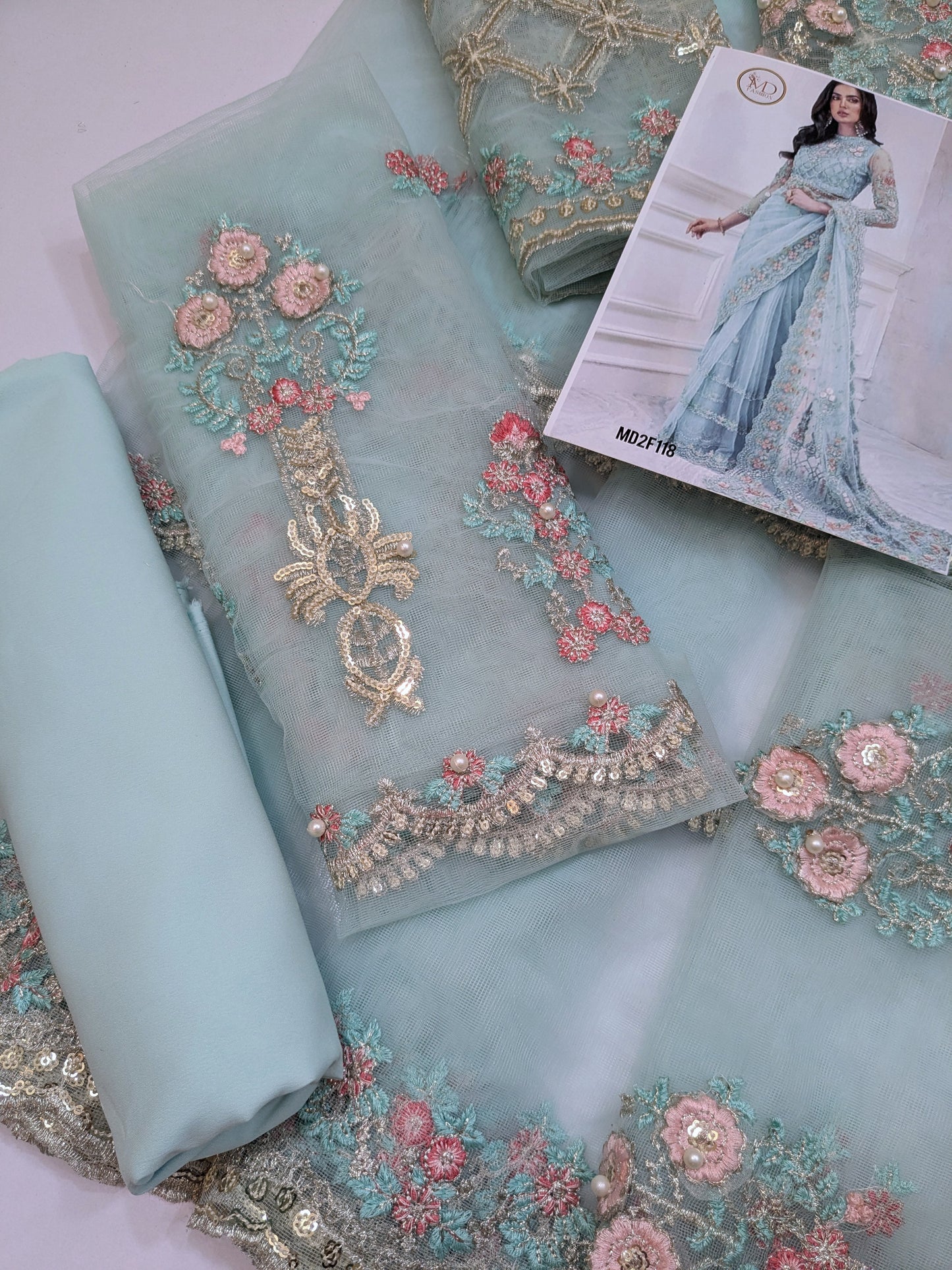 MARIA B SEA NET EMBROIDERED SAREE