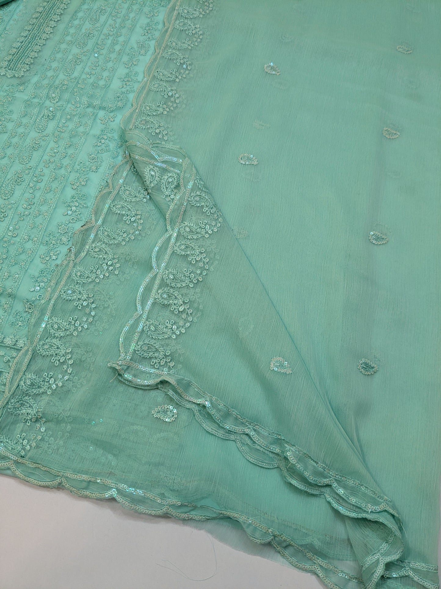 AZURE SOFT SEA GREEN CHIFFON EMBROIDERED