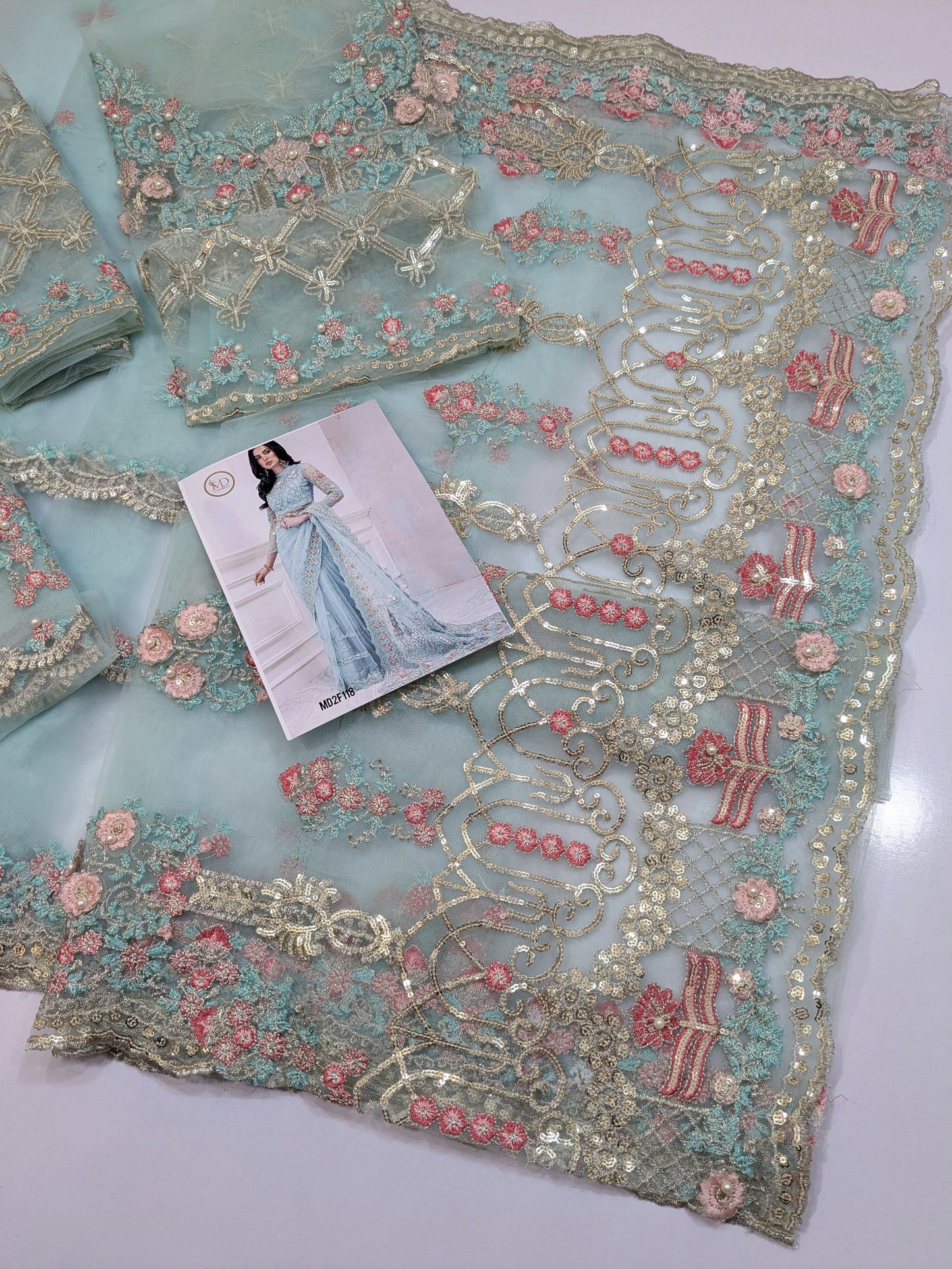 MARIA B SEA NET EMBROIDERED SAREE