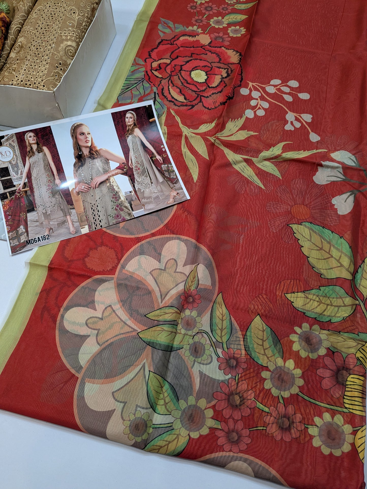 MARIA B BROWN CHIKENKARI EMBROIDERED LAWN
