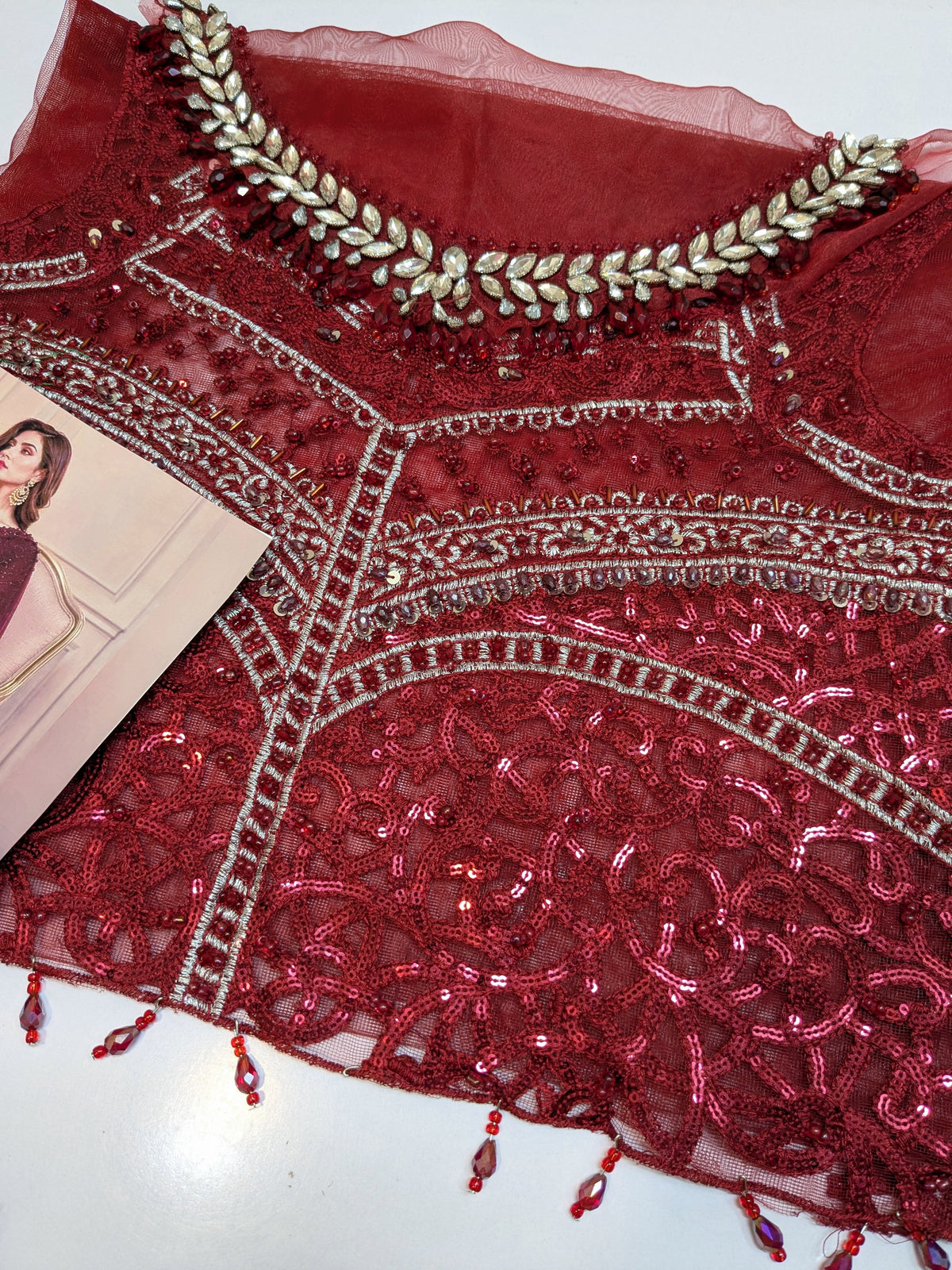 MARIA B INSPIRED MAROON NET SAREE