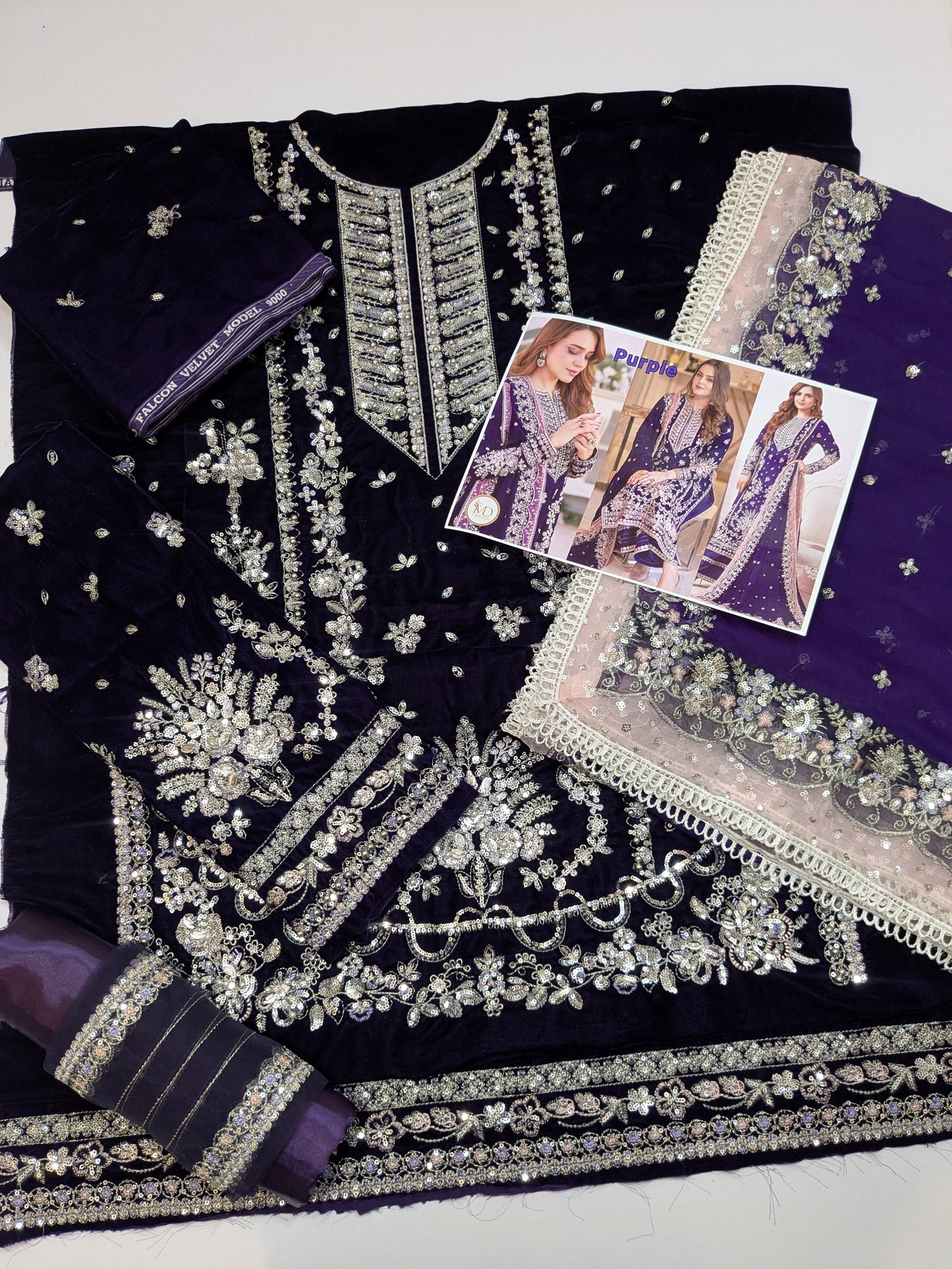 ANEELA SUMBUL PURPLE VELVET 3PC UNSTICH