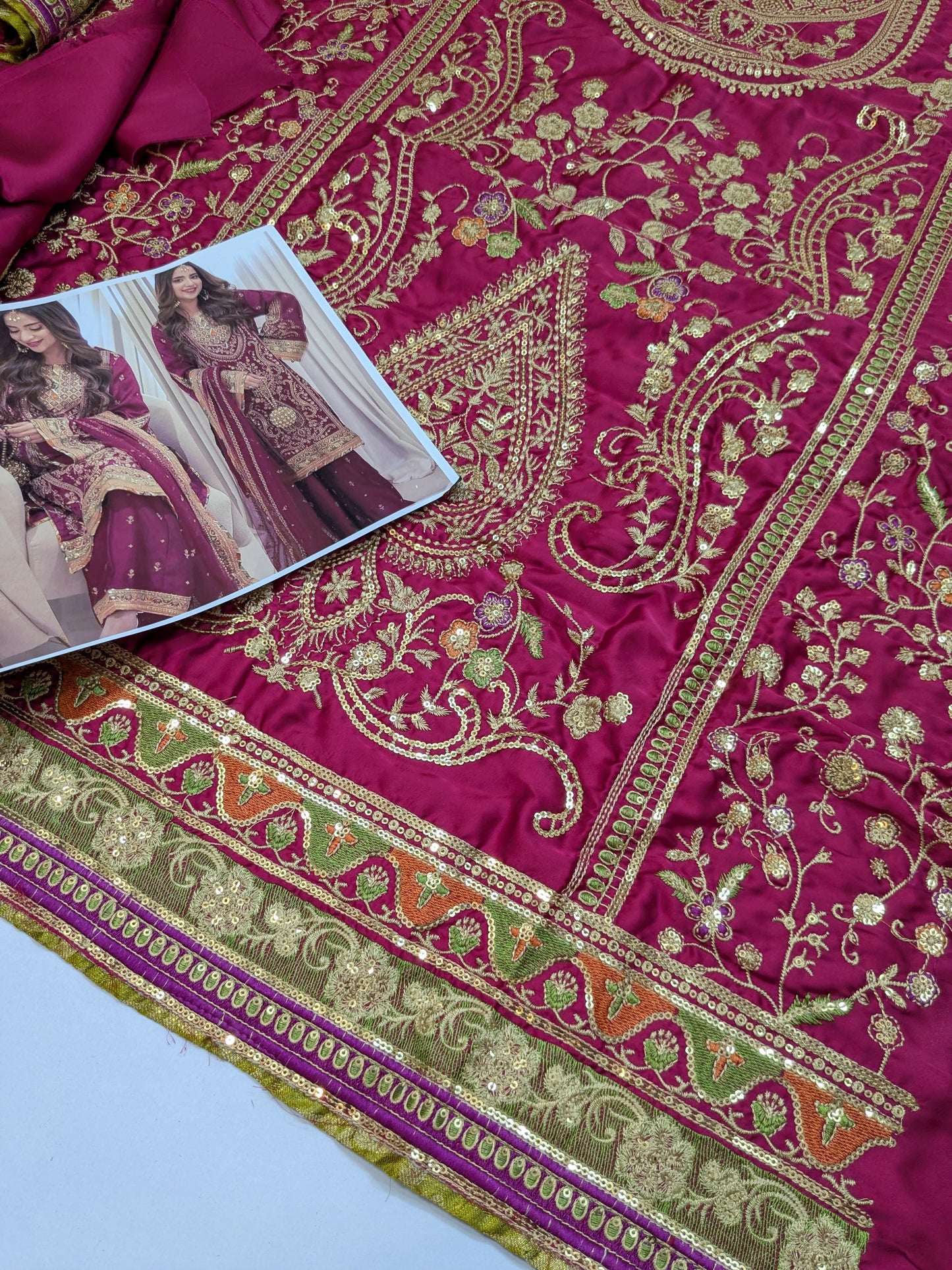 ANEELA SABOOR CHARMEUSE SILK EMBROIDERED DRESS