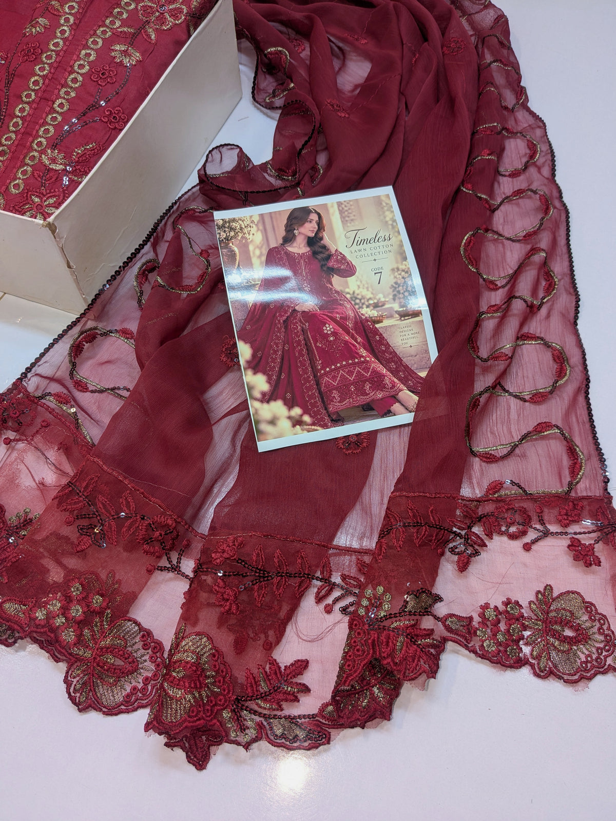 MAHIRA 07 REDDISH PINK LAWN COTTON DRESS WITH CHIFFON DUPPATA