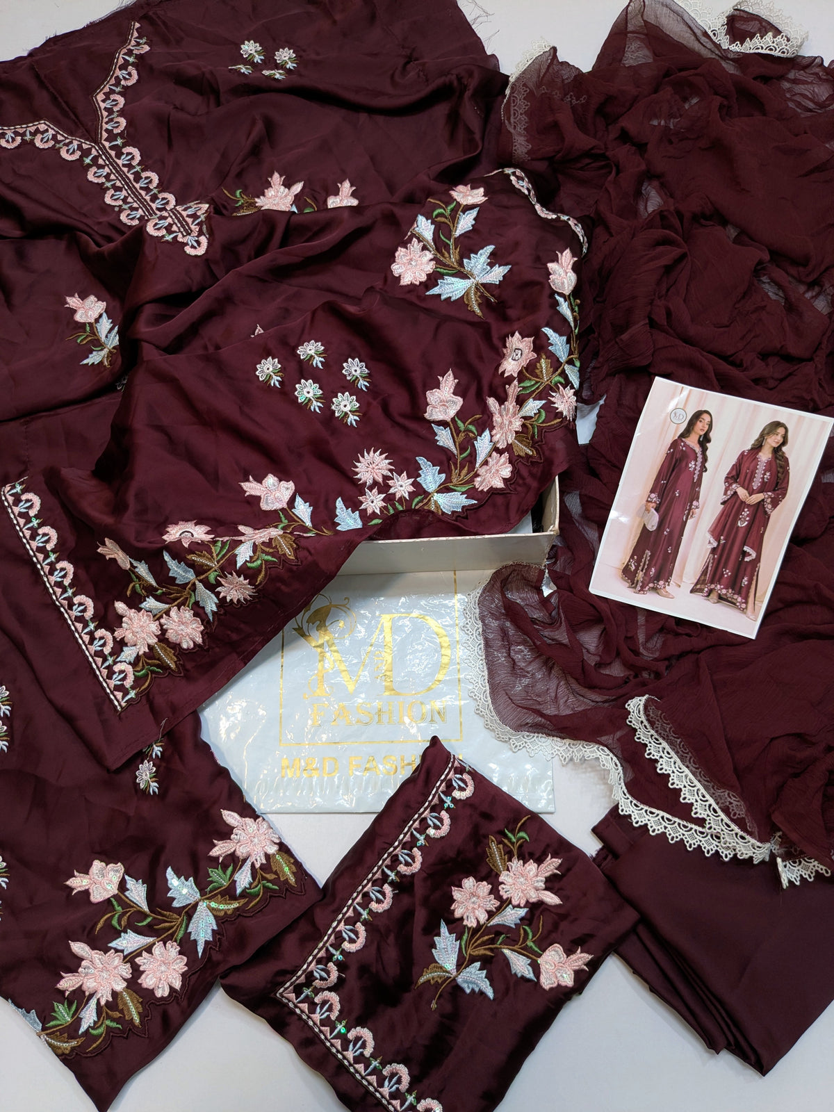 Fatima Silk Kaftan Maroon Resham work