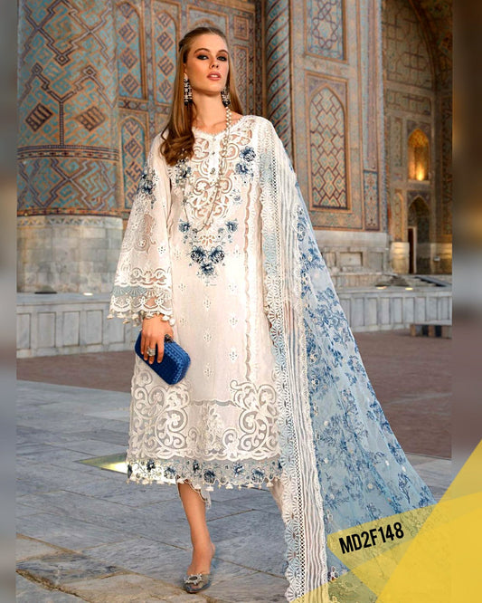 MARIA B LUXURIOUS LAWN WHITE AND BLUE