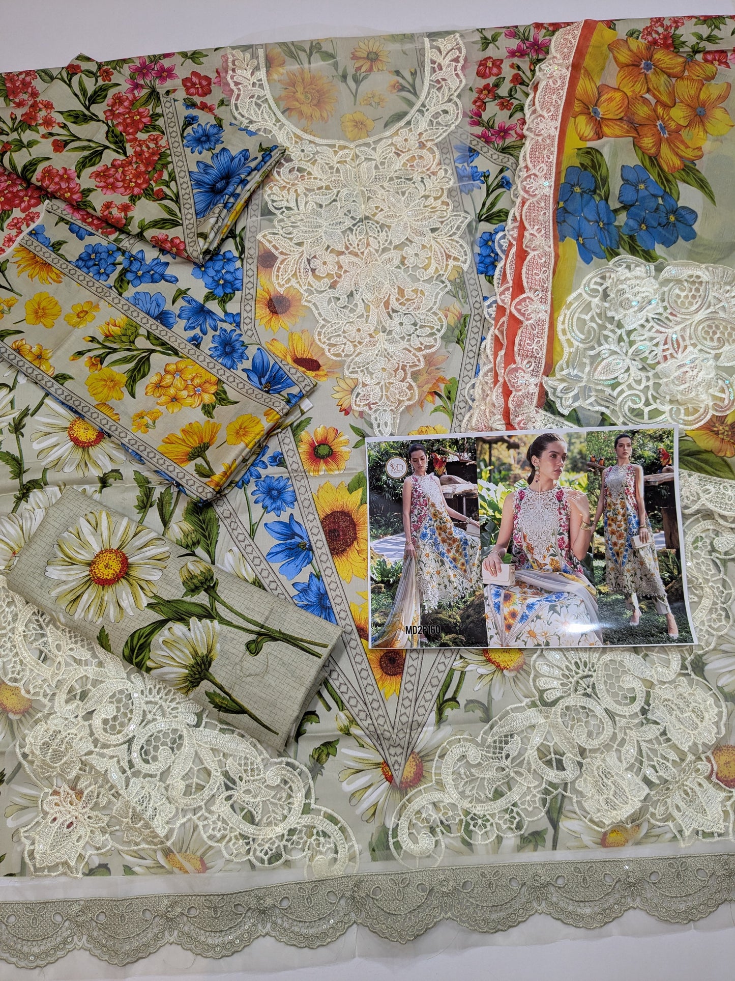 MARIA B SUNFLOWER BLUE 26 MPRINT LAWN