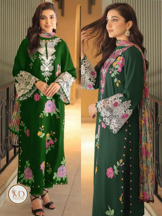 Aneela Tooba Green Lawn with ready chiffon duppata