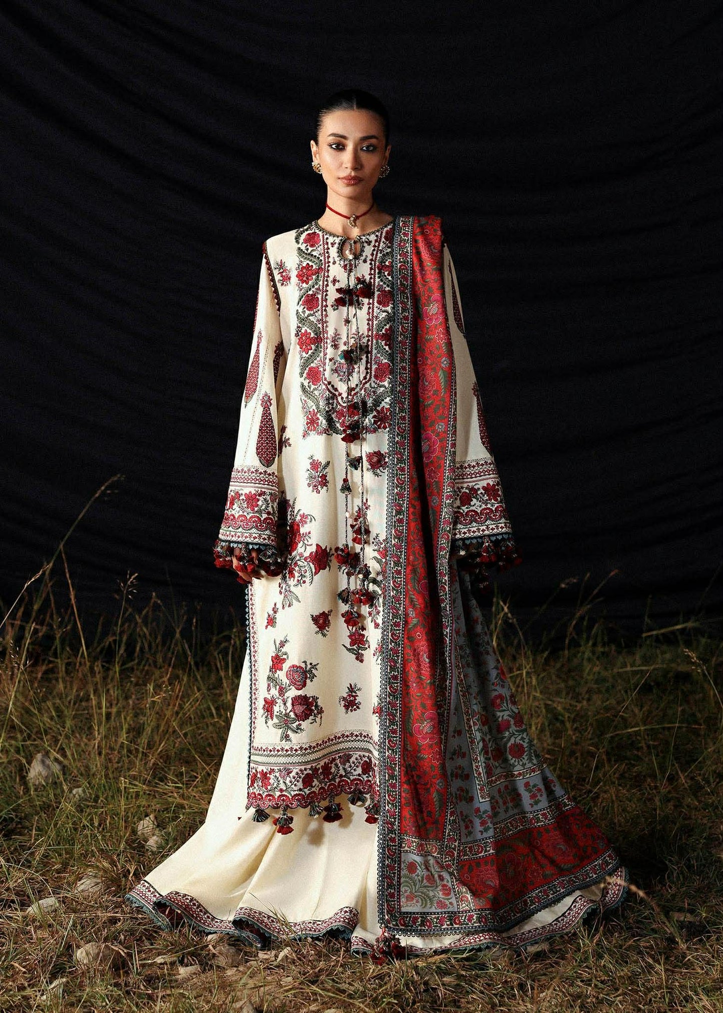 MOHSIN NAVEED RANJHA KHADDAR EMBROIDERED WHITE DRESS