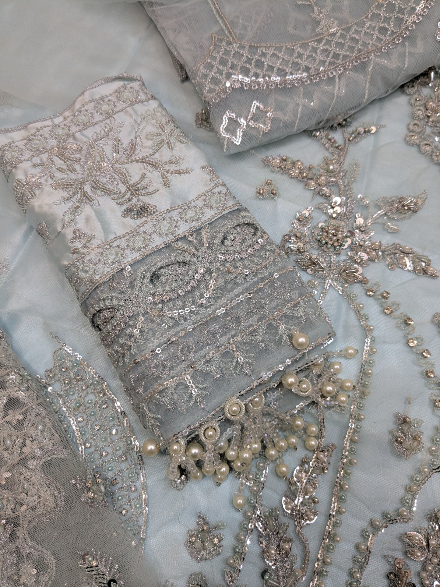 MARIA B POWDER BLUE FULL EMBELLISHED FORMAL WEAR