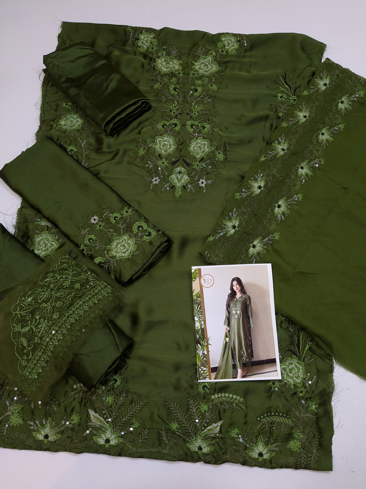 MAHIRA NOOR SILK GREEN EMBROIDERED 3PCS
