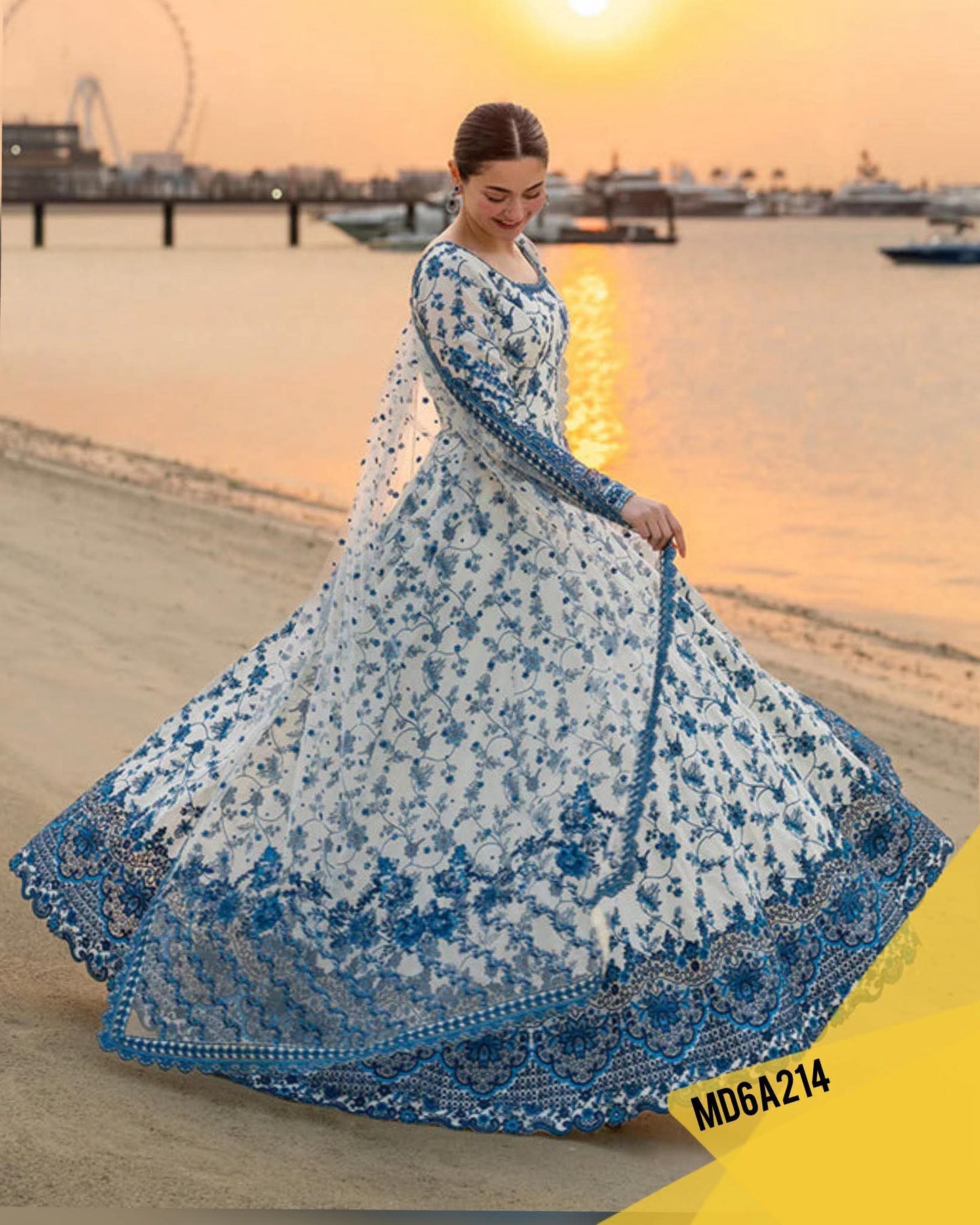 FAIZA SAQLAIN JEHONA KALIDAR BLUE WHITE HEAVY EMBROIDERED