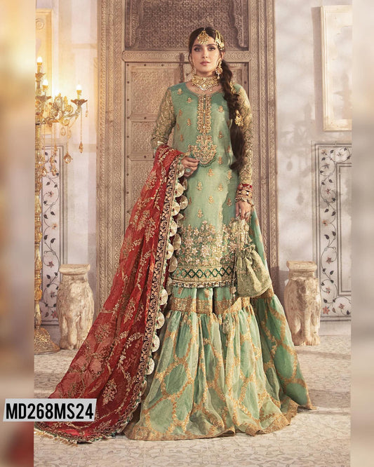 MARIA B INSPIRED CORAL IN SEA GREEN GHARARA