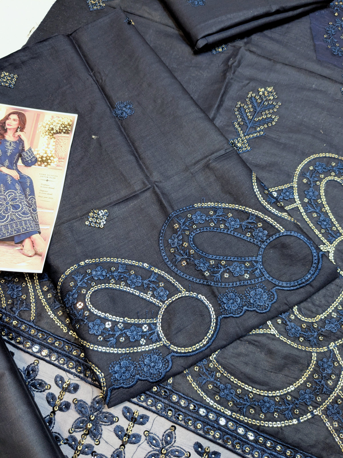 TIMELESS 15 INK BLUE LAWN COTTON WITH CHIFFON DUPPATA