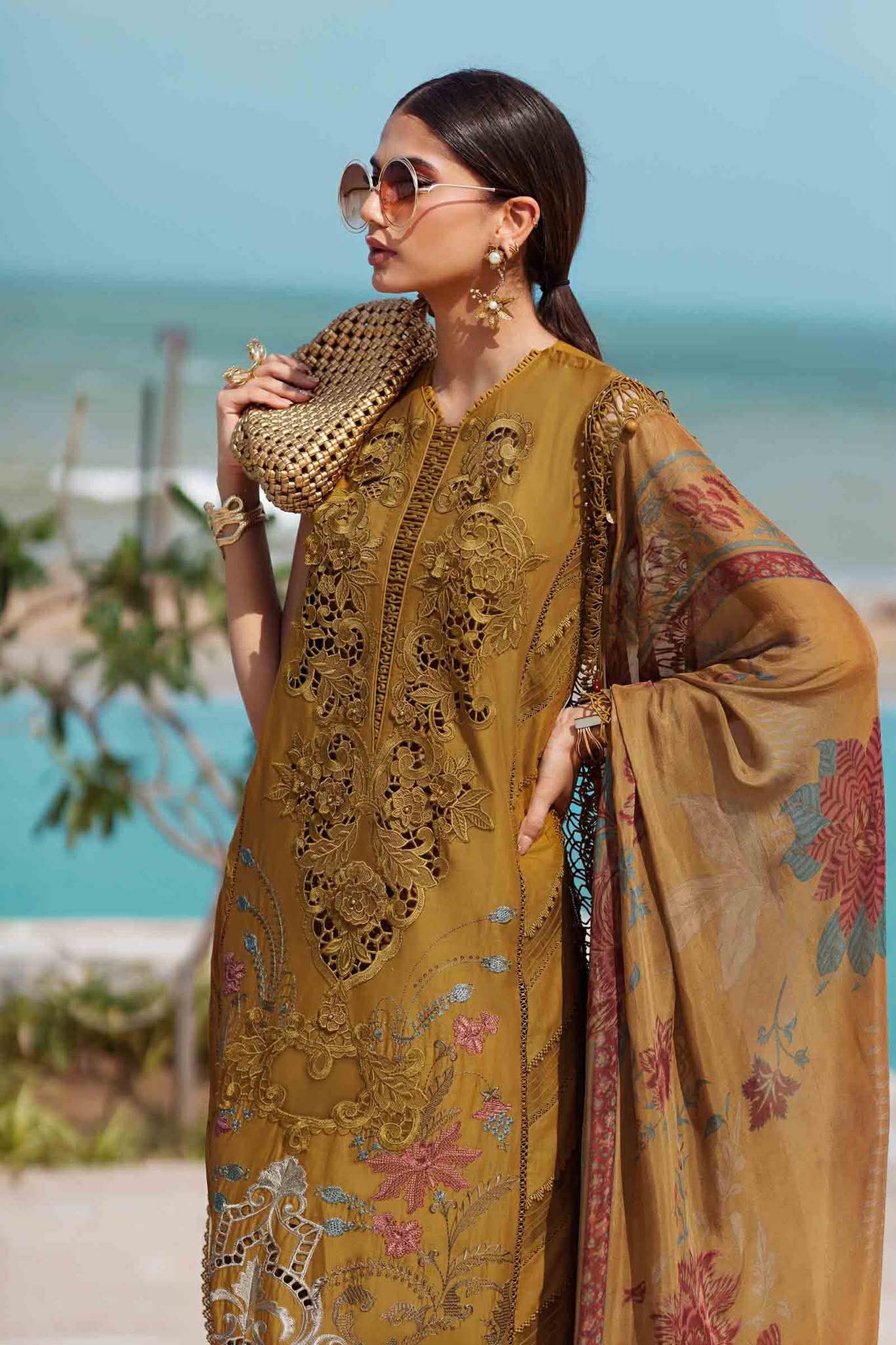 MARIA B MUSTARD BROWN LAWN EMBROIDERED