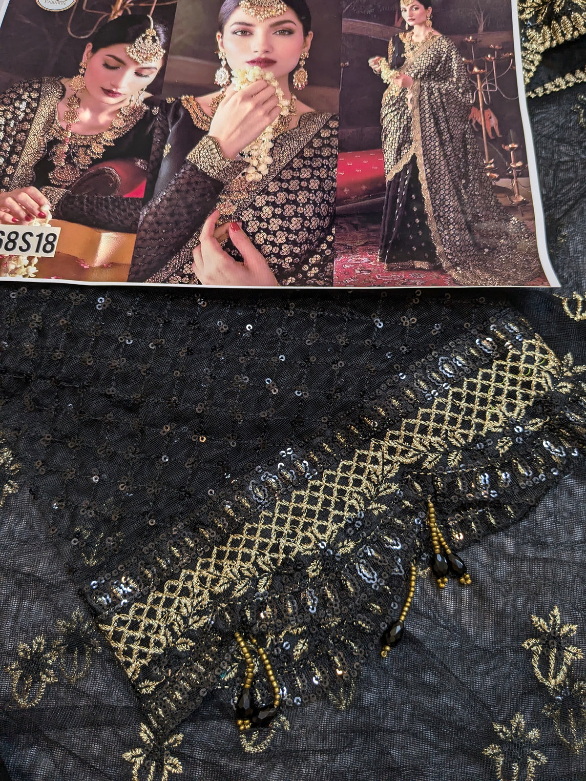 EMAN ADEEL BLACK GOLD NET SAREE