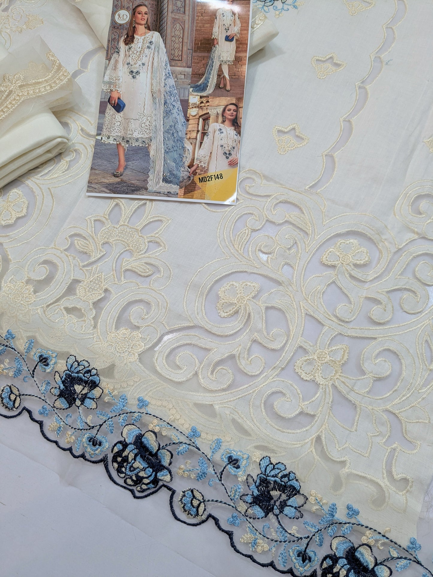 MARIA B LUXURIOUS LAWN WHITE AND BLUE