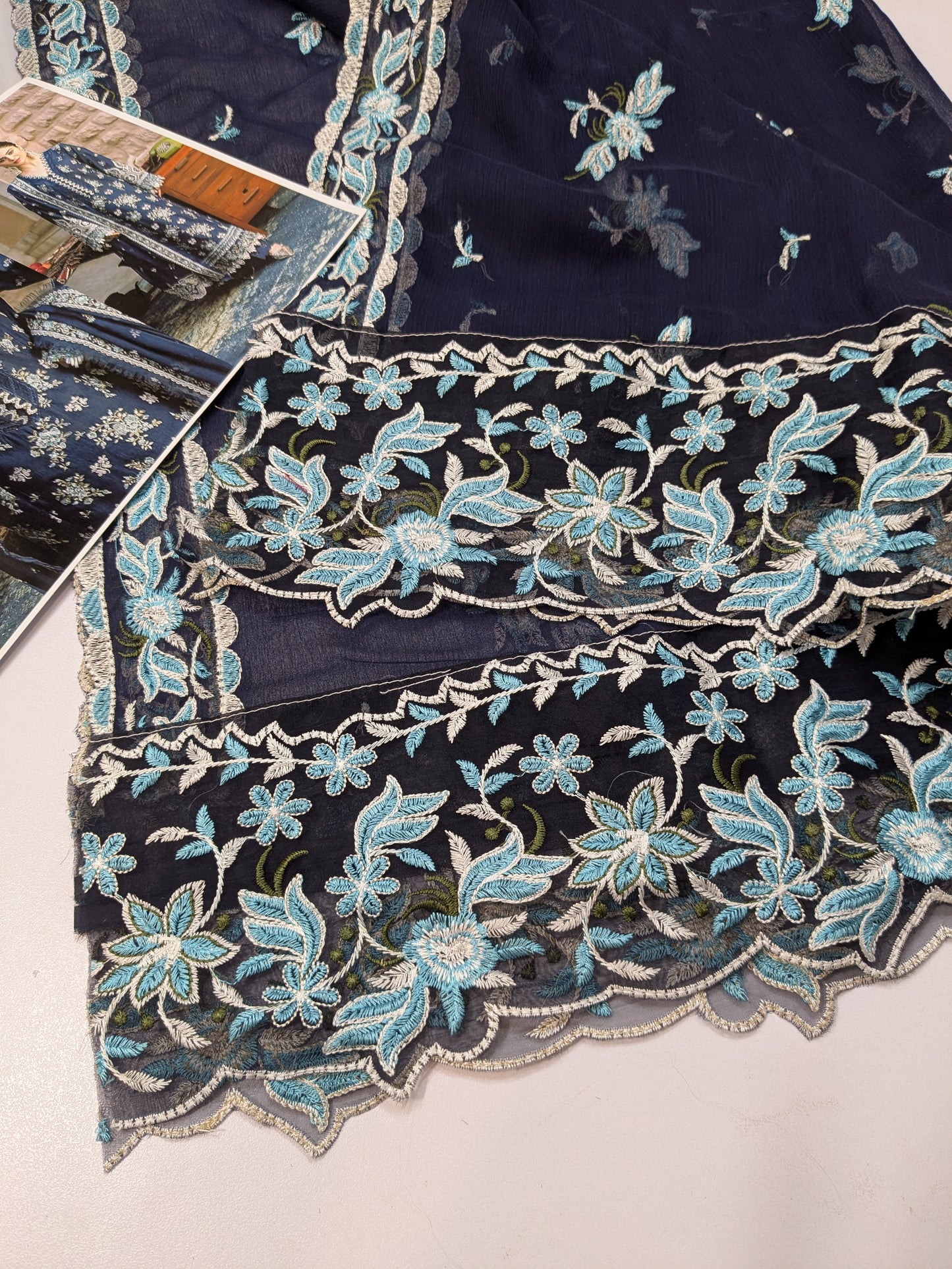 KAHF AZURE BLUE KHADDAR EMBROIDERED DRESS