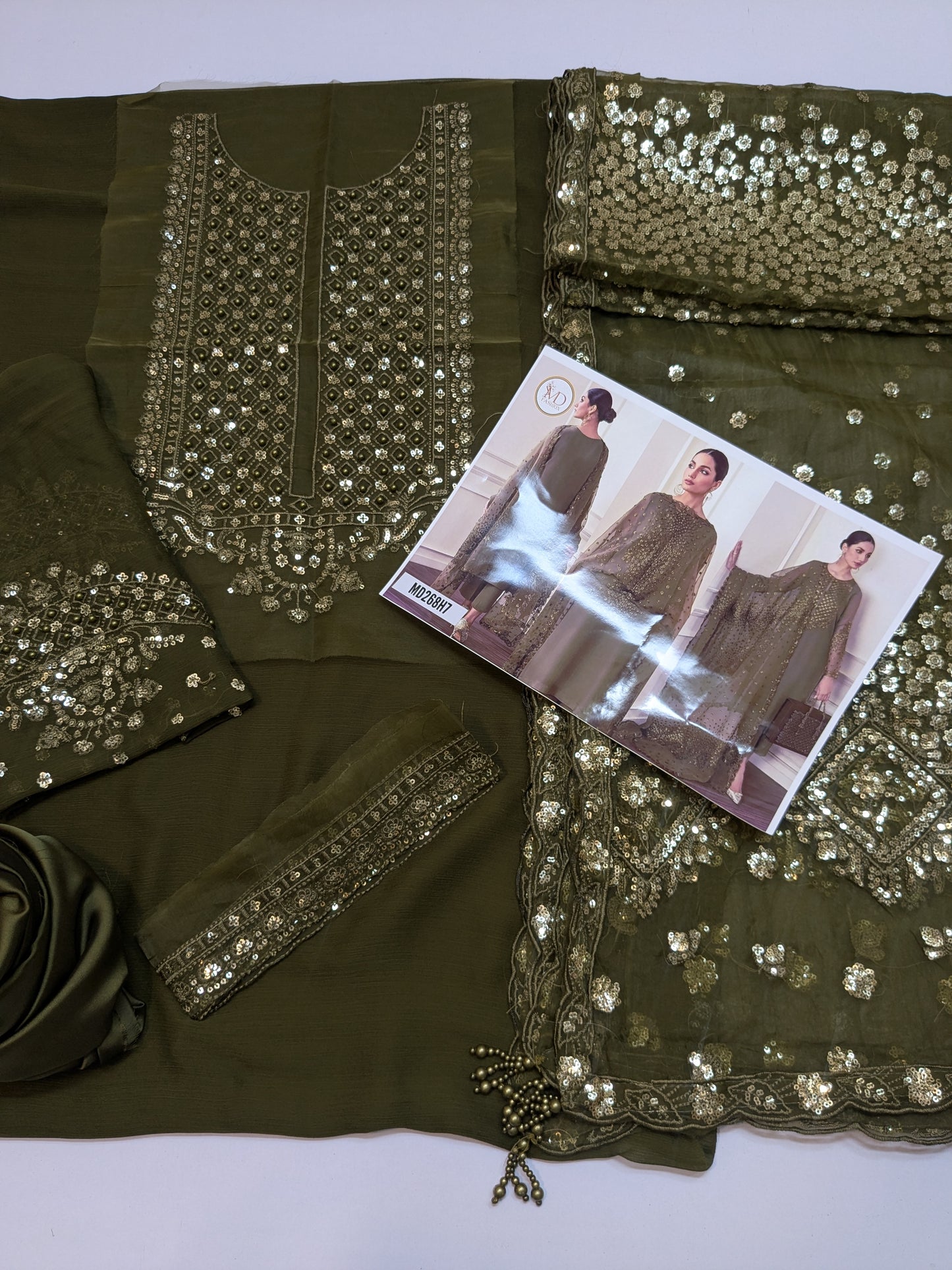 BAROQUE INSPIRED MEHANDI CHIFFON EMBROIDERED
