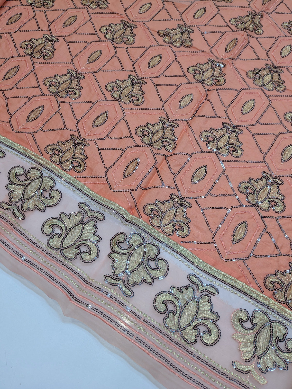 MAHIRA 06 CORAL PEACH LAWN COTTON DRESS WITH CHIFFON DUPPATA