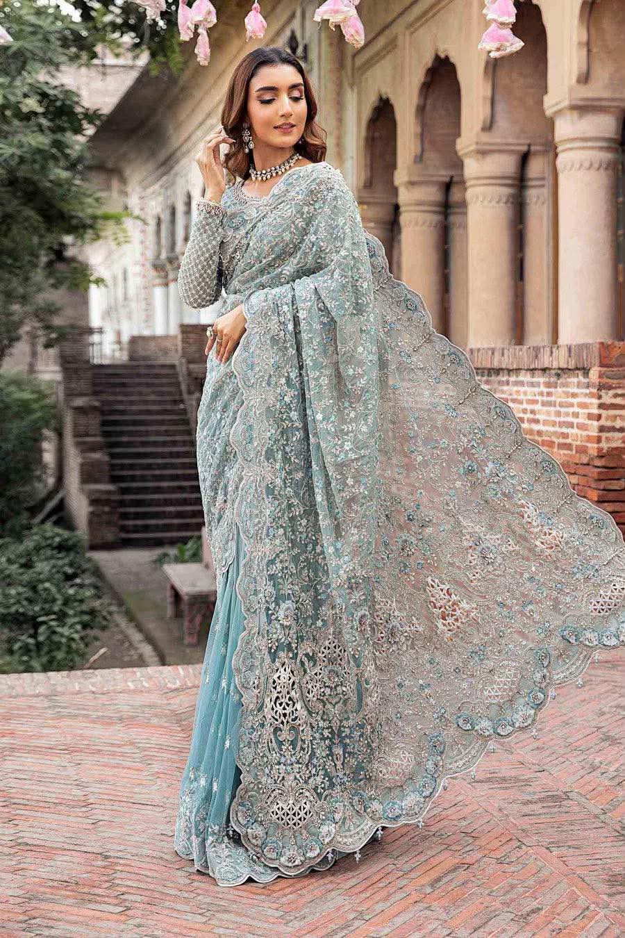 MARIA B INSPIRED SEA PREMIUM NET EMBROIDERED SAREE