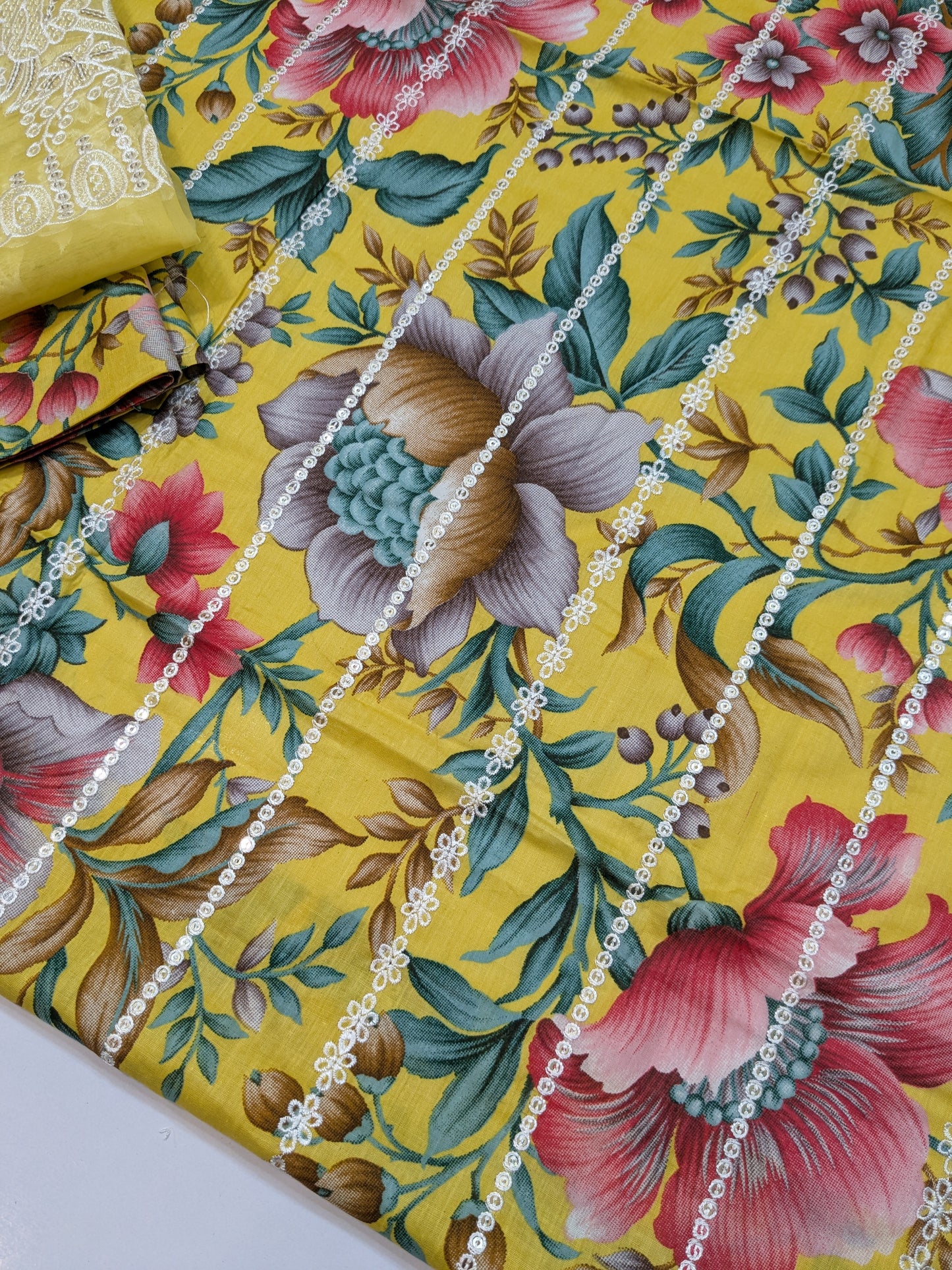 BINILYAS LEMON PRINTED EMBROIDERED LAWN