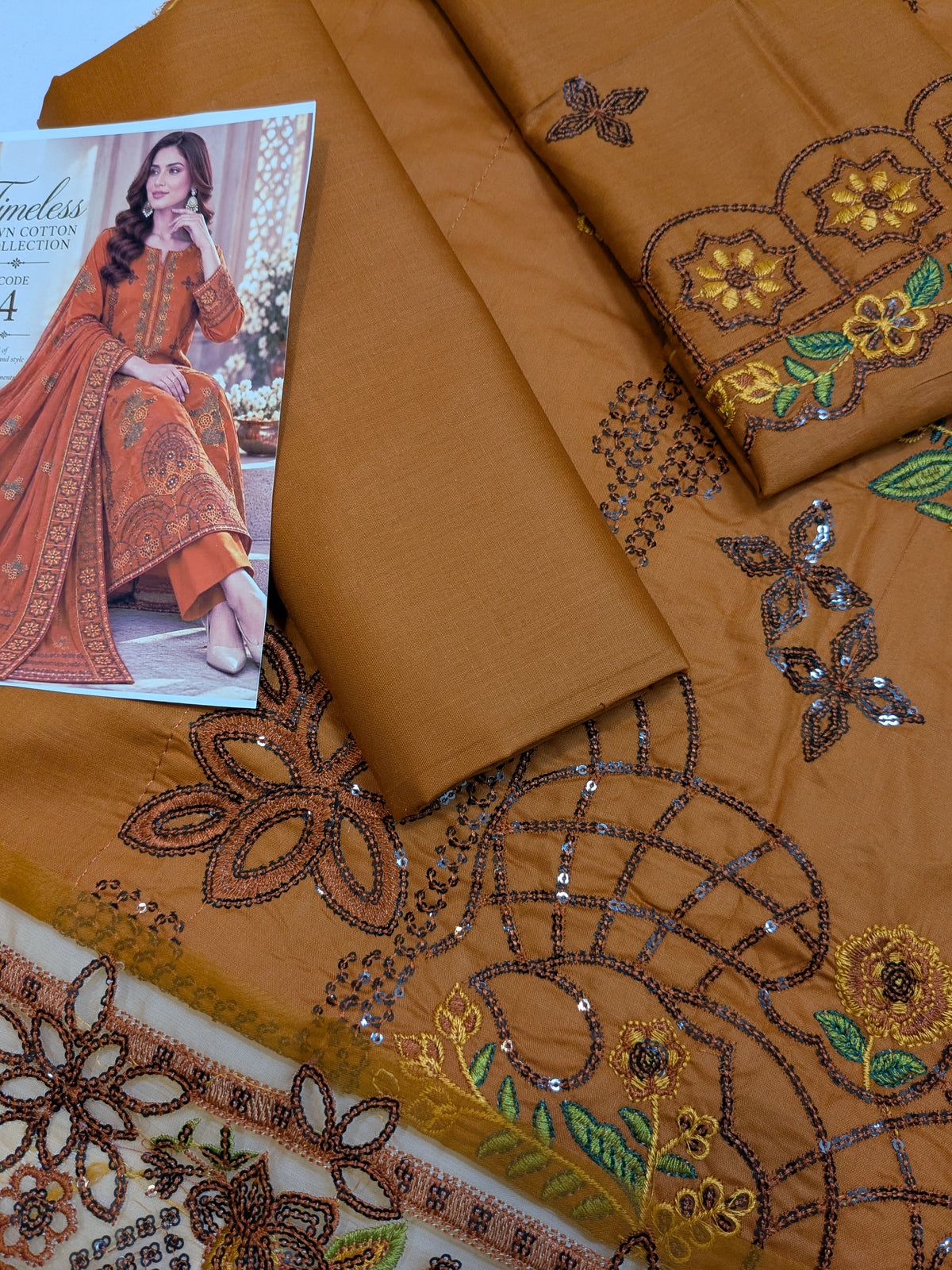 MAHIRA 04 MARIGOLD LAWN COTTON DRESS WITH CHIFFON DUPPATA