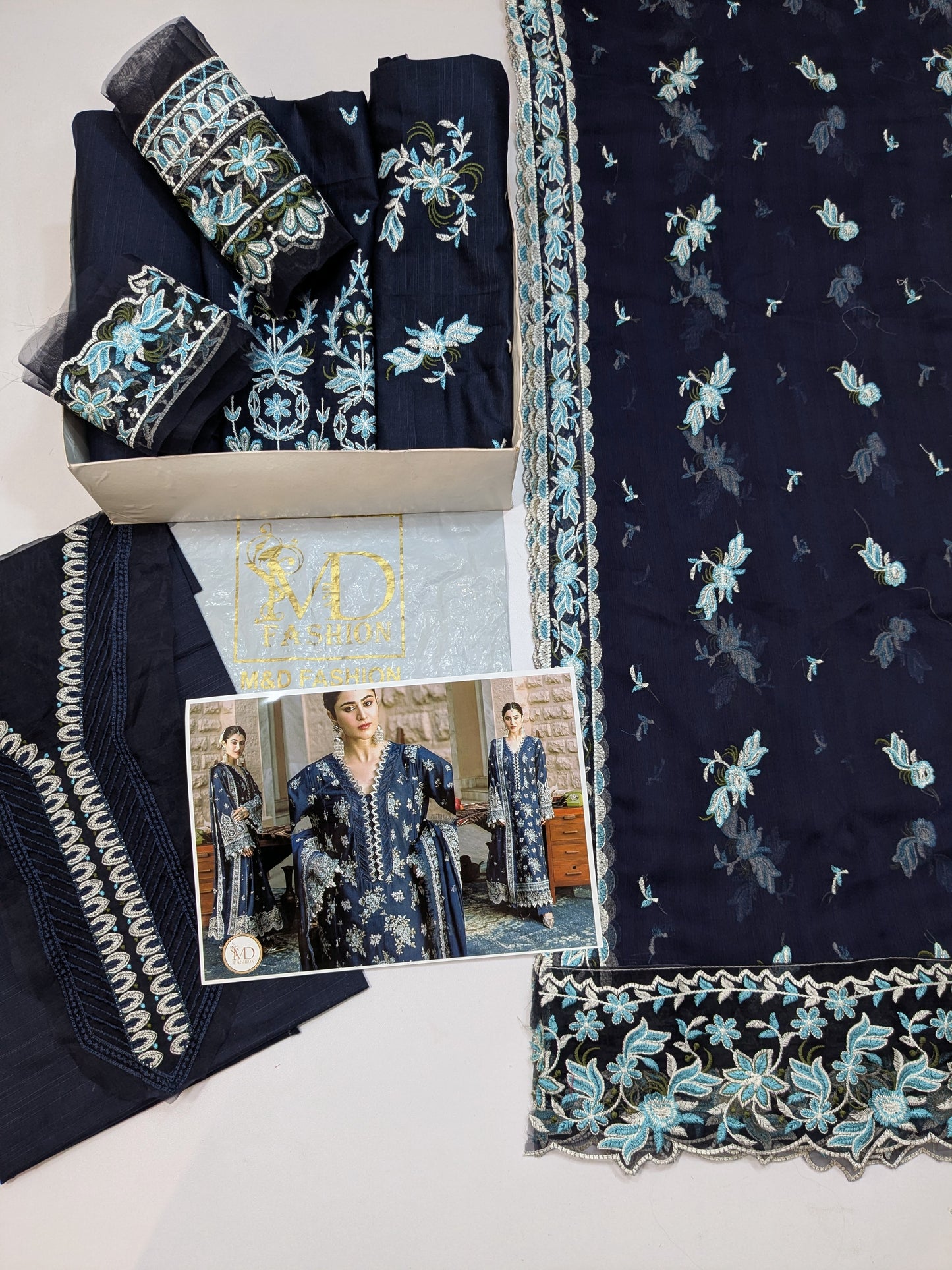 KAHF AZURE BLUE KHADDAR EMBROIDERED DRESS