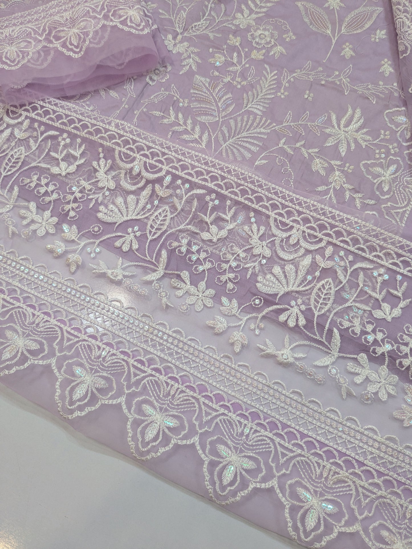MAHIRA LUXURY LAWN LILAC WITH WHITE EMBROIDERY