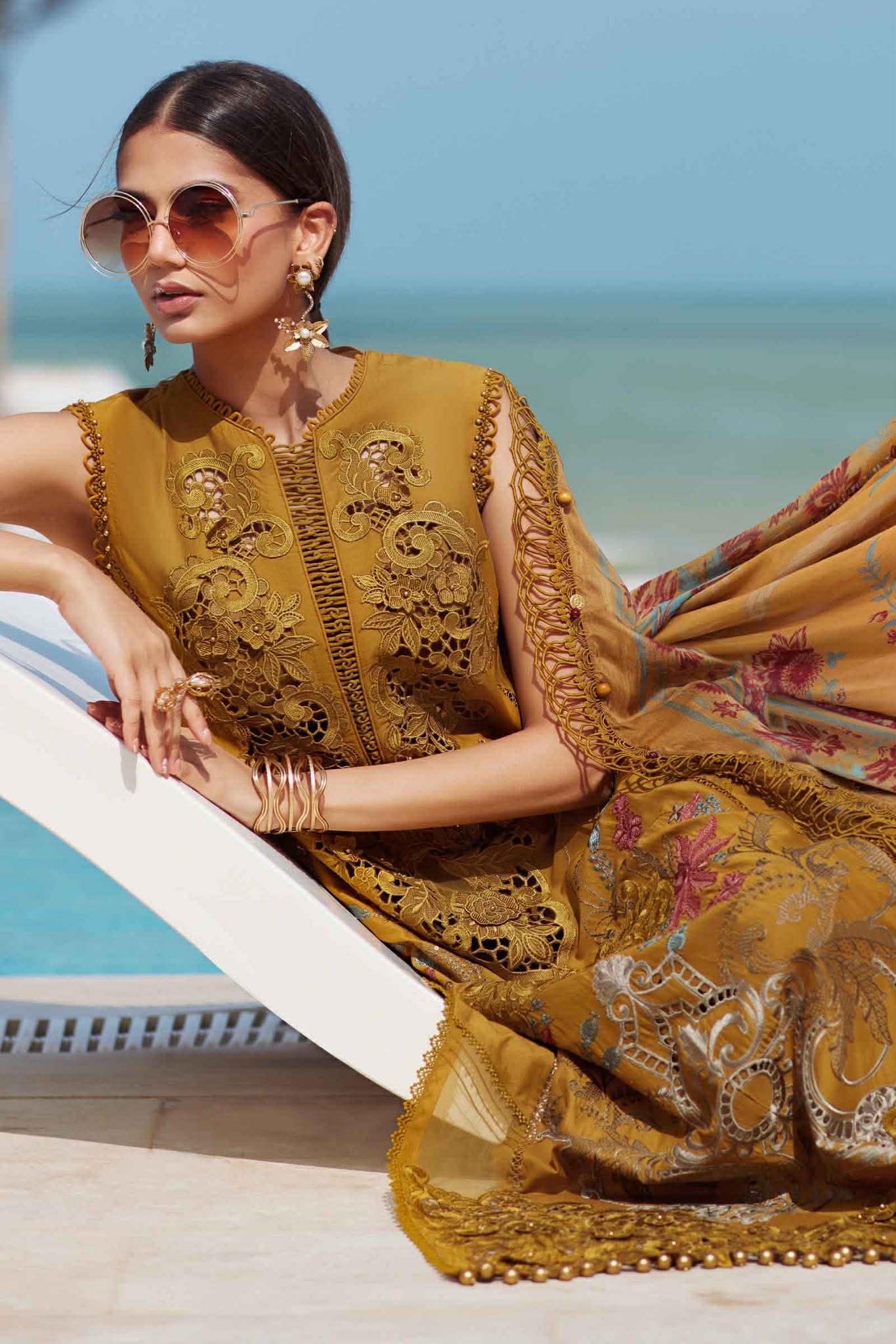 MARIA B MUSTARD BROWN LAWN EMBROIDERED