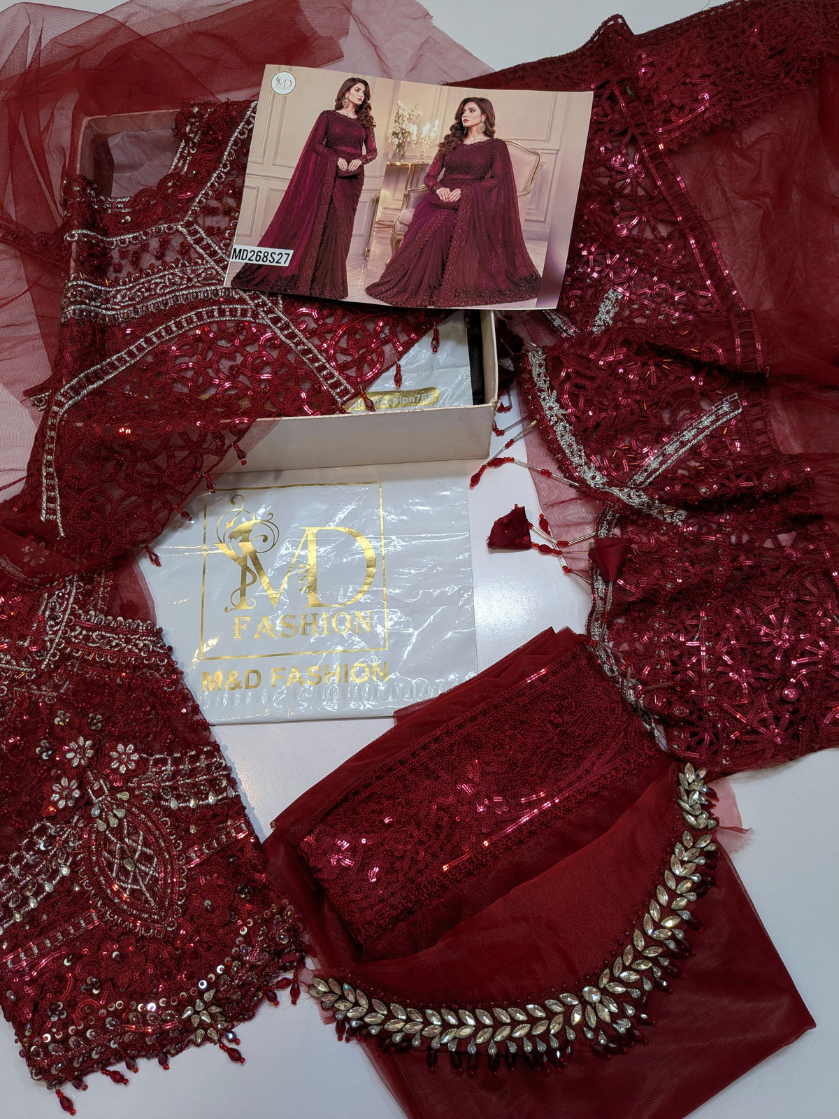 MARIA B INSPIRED MAROON NET SAREE