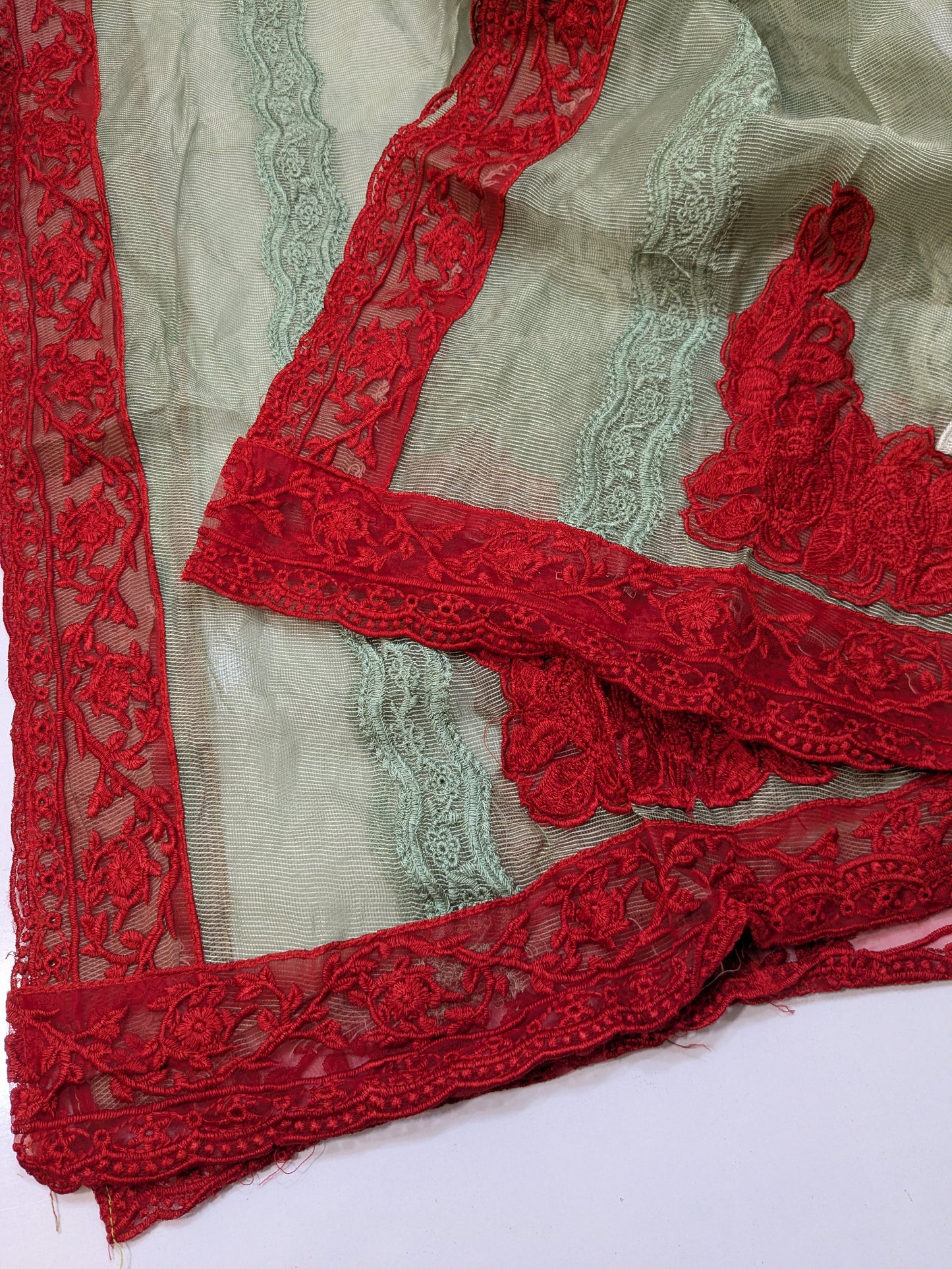 Crimson Opel Chikenkari embroidered Mehndi green
