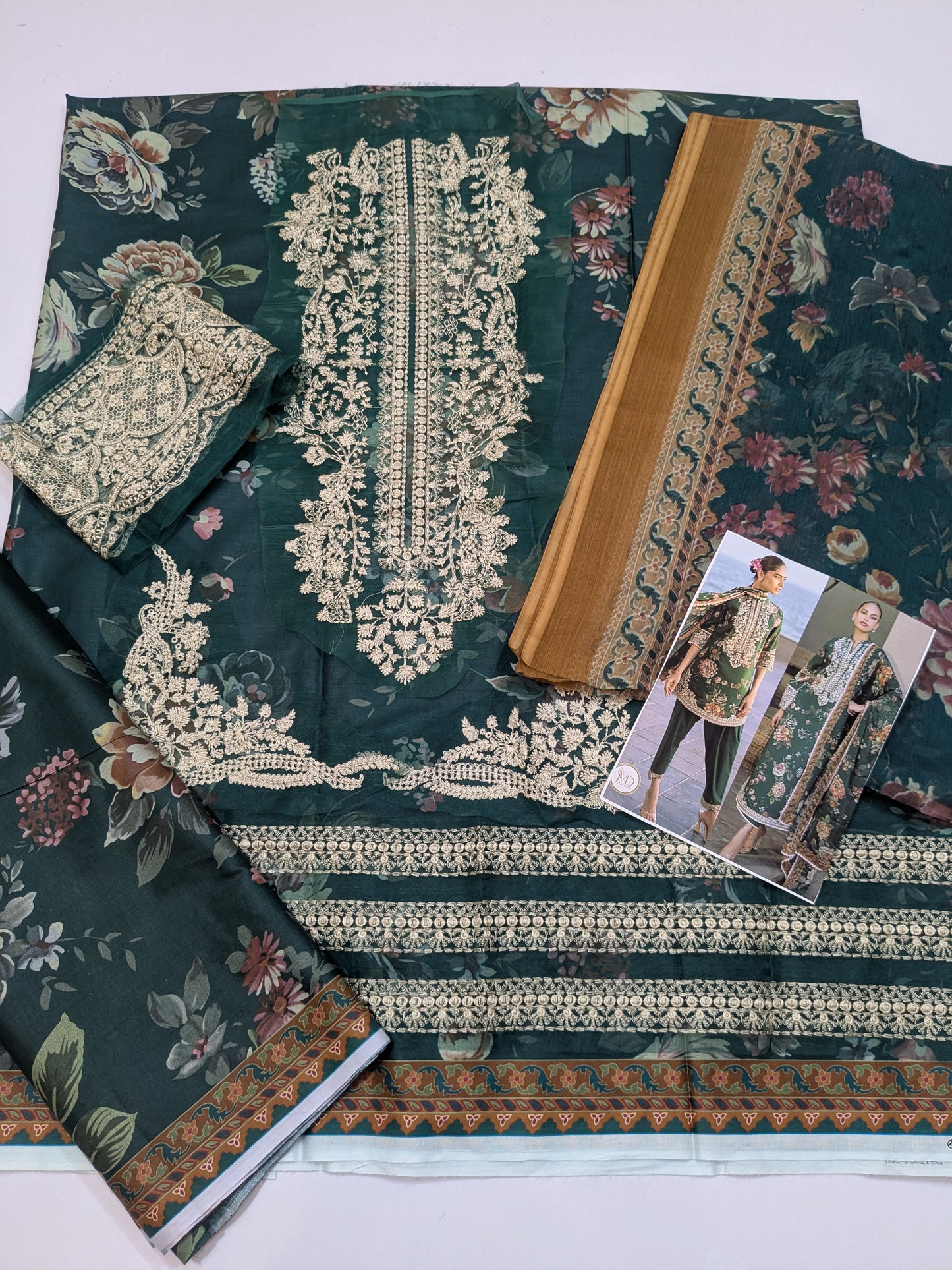 ZAINAB CHOTANI GREEN LAWN EMBROIDERED DRESS