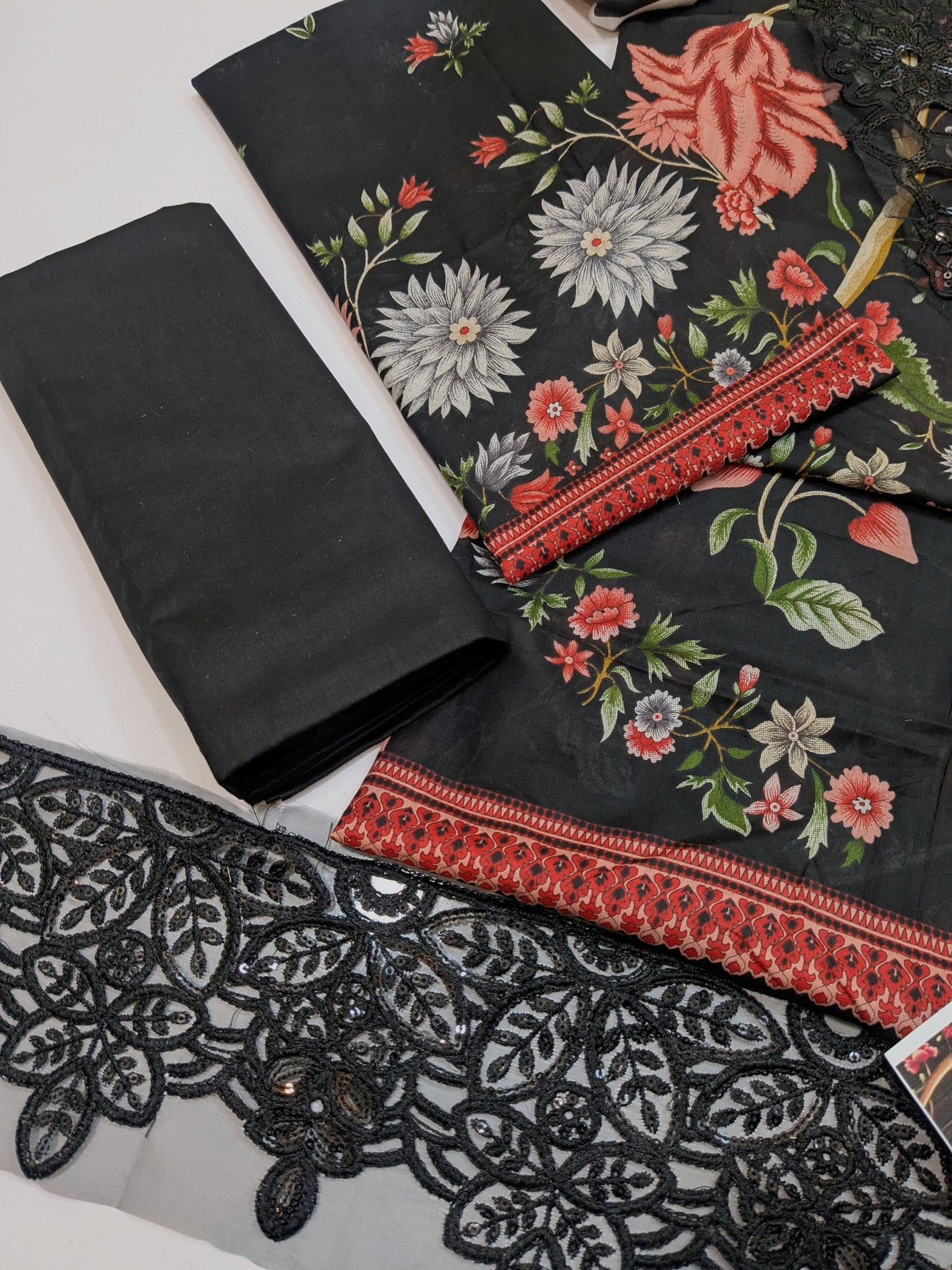 MARIA B BLACK 27B LAWN DRESS WITH READY CHIFFON DUPPATA MAROON