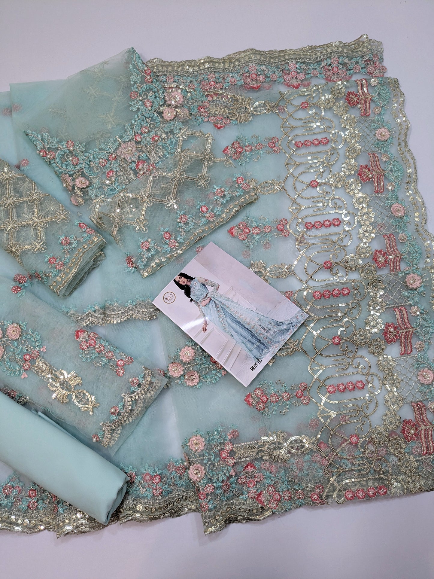 MARIA B SEA NET EMBROIDERED SAREE