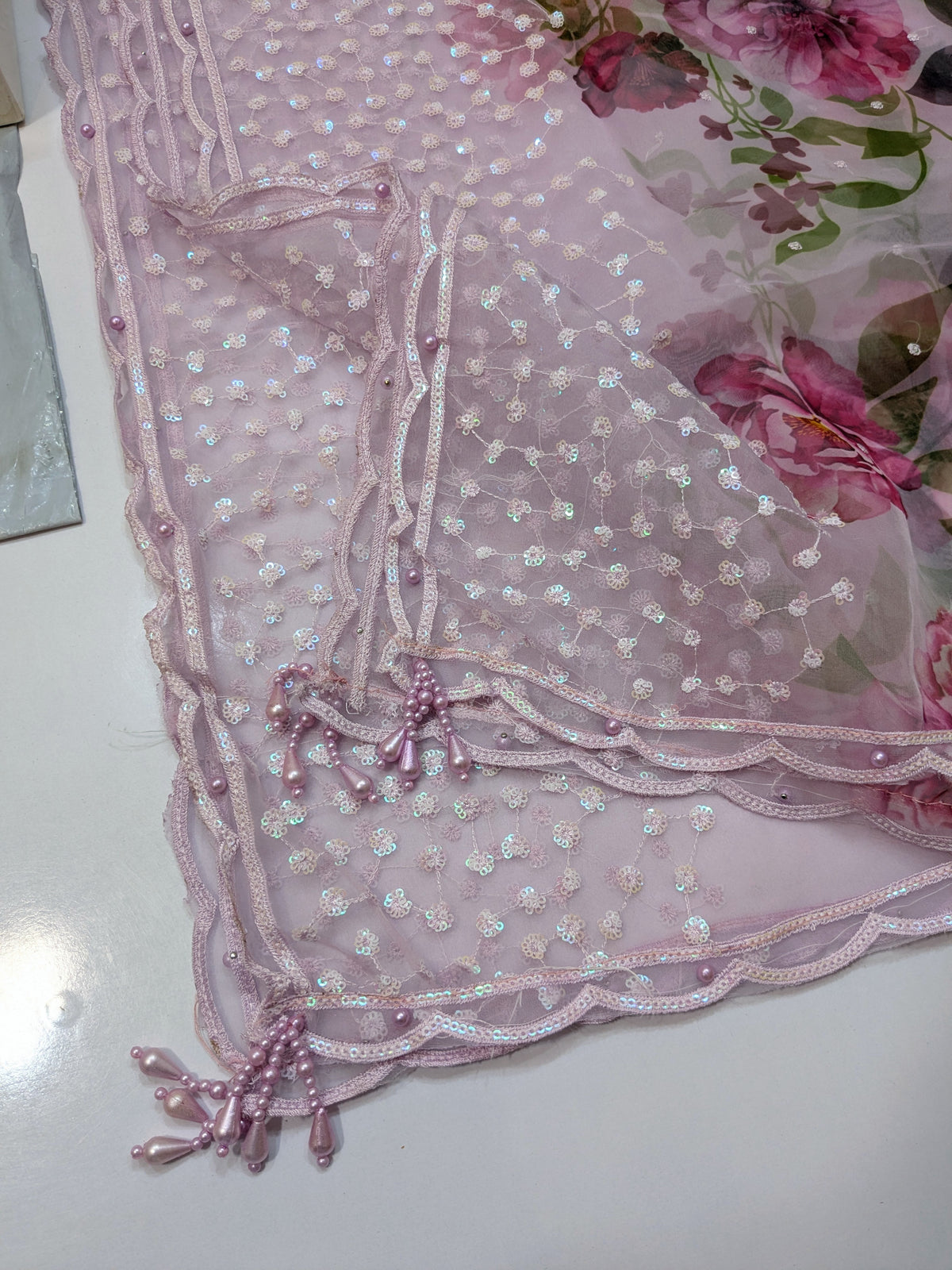 BAROQUE PEARL LAVENDER ORGANZA EMBROIDERED
