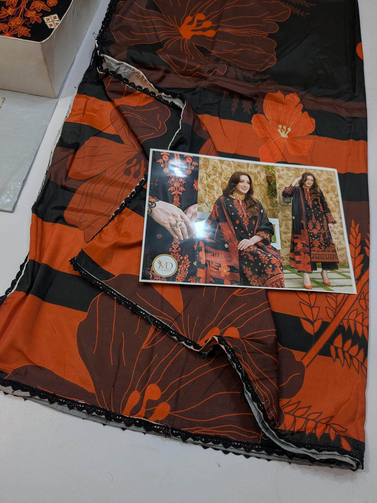 ANEELAS KHADDAR BLACK RED EMBROIDERED 3pcs