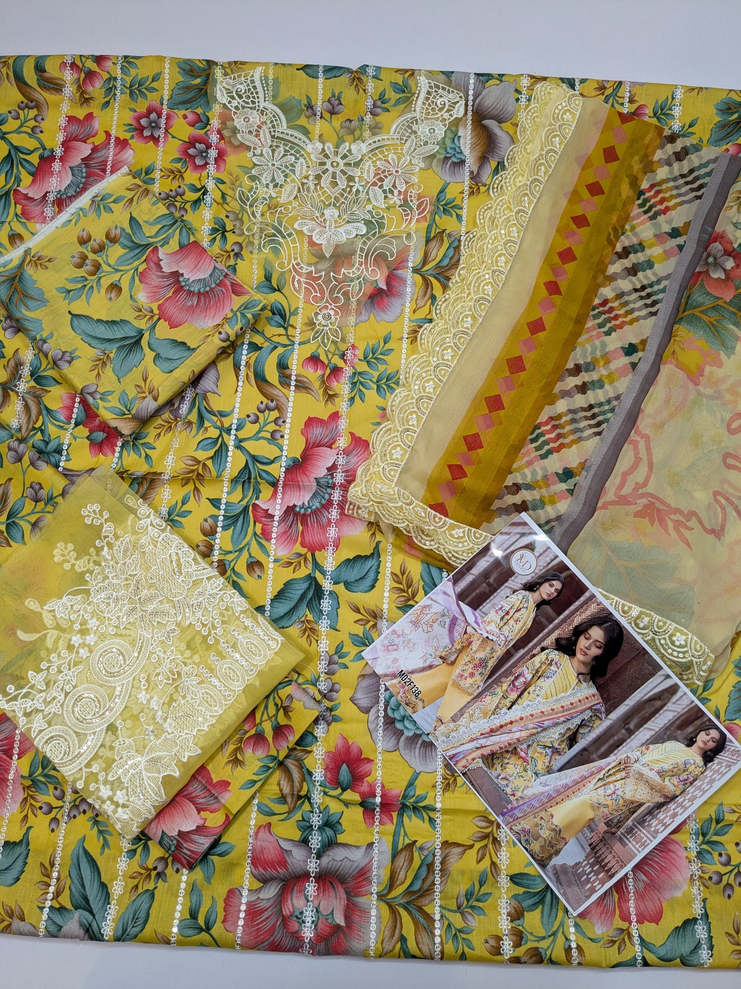 BINILYAS LEMON PRINTED EMBROIDERED LAWN