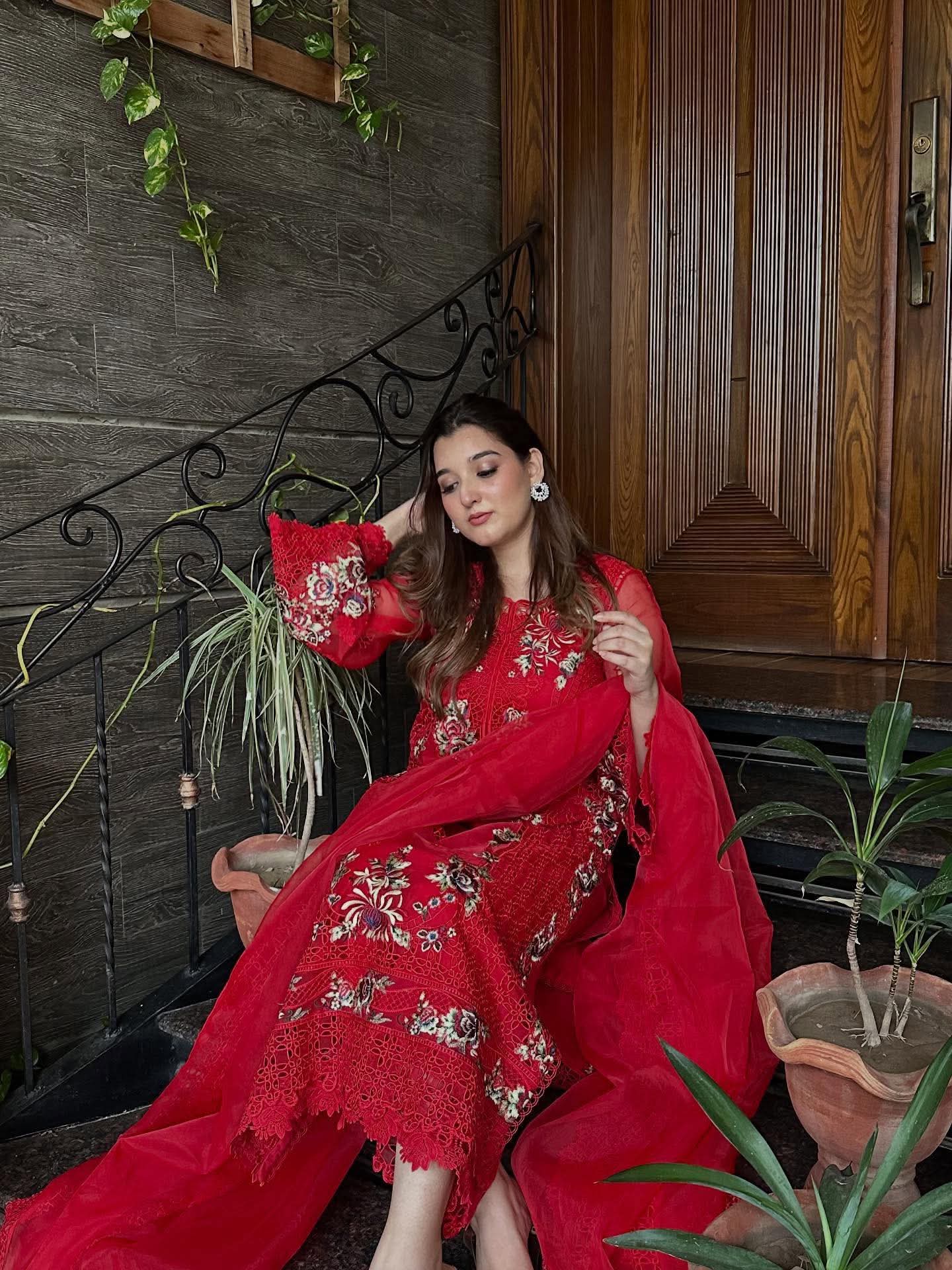 ANEELA RED CHIKENKARI EMBROIDERED