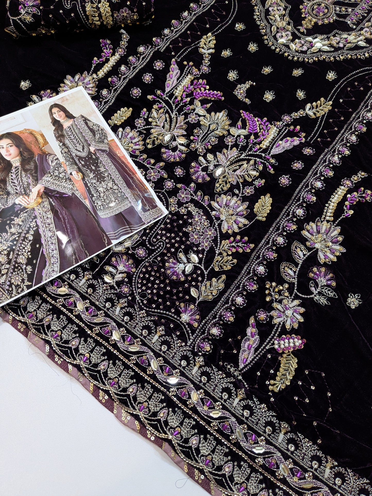 Aneelas Luxurious wedding wear purple velvet