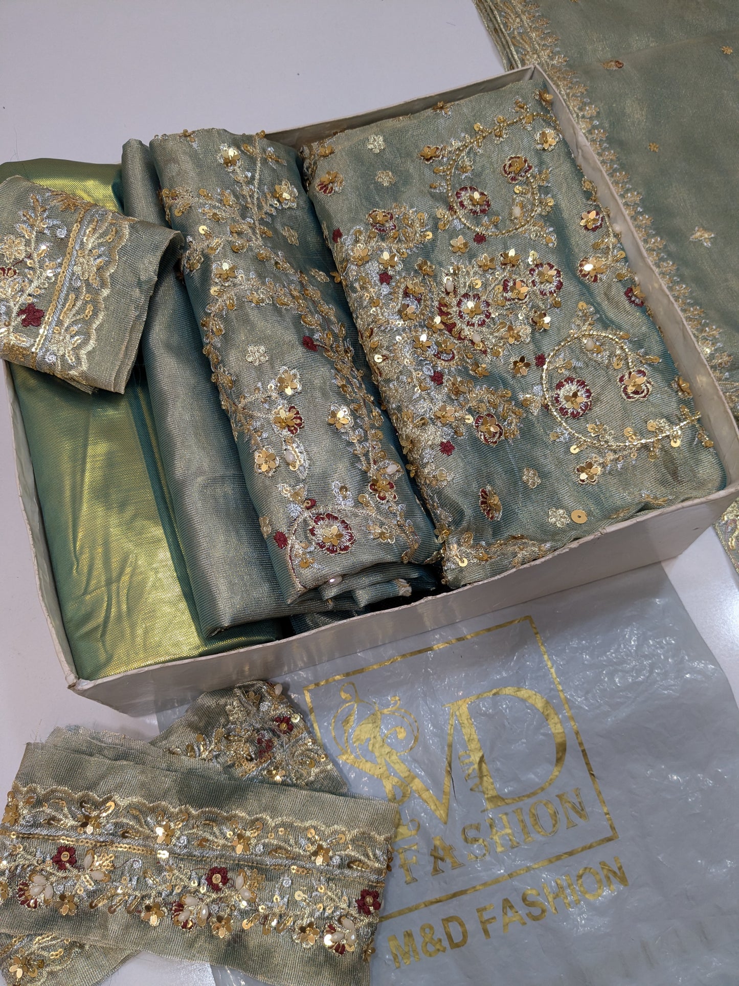 HARIS SHAKEEL SEA GREEN SHIMMERY HAND EMBELLISHED