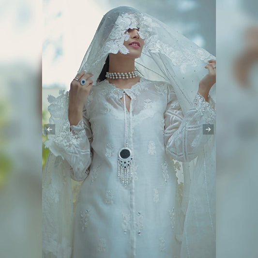 ZAINAB SALMAN WHITE MIRROR WORK 3PCS UNSTICH