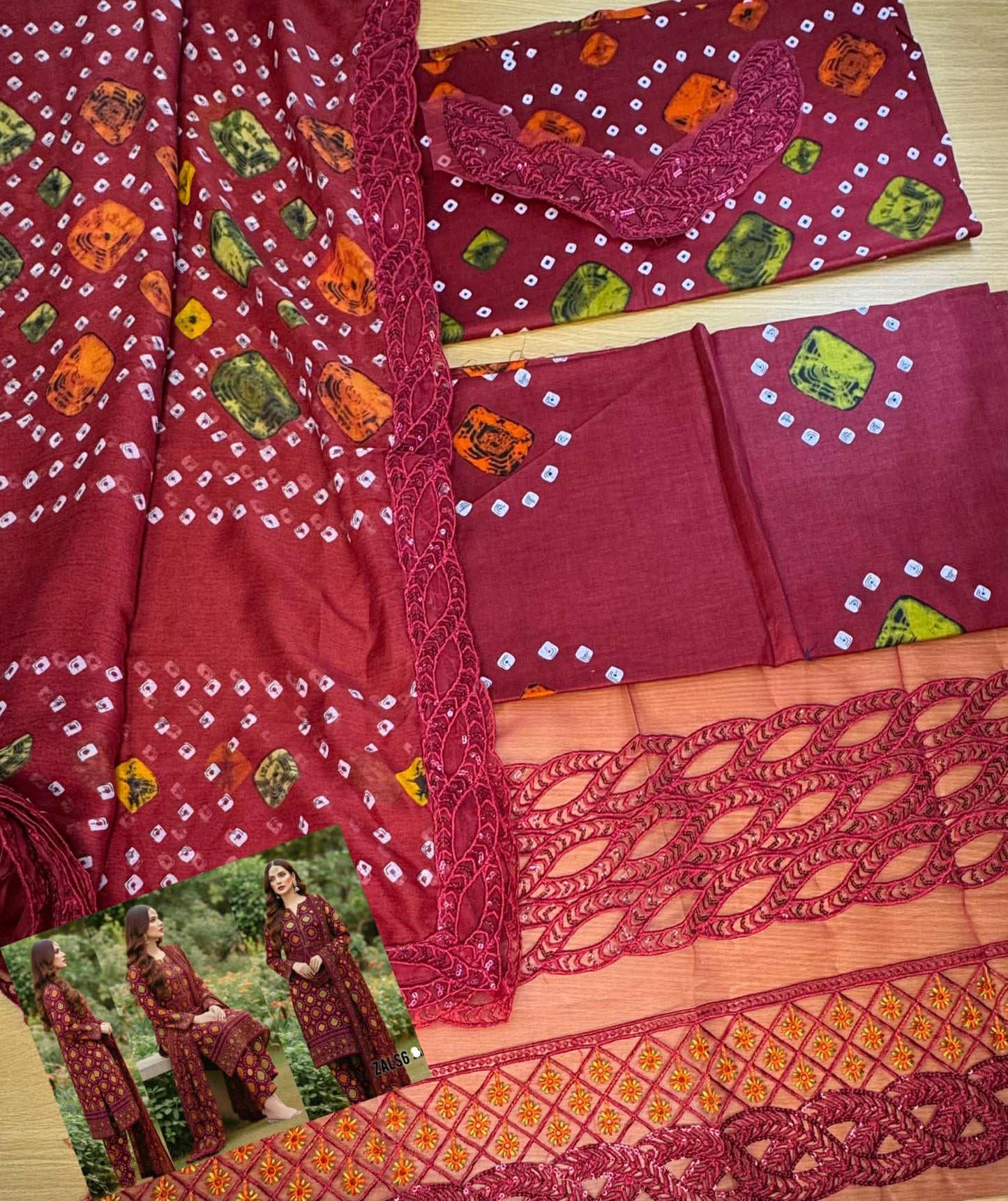 ANEELA BROWNISH WINE CHUNDRI LAWN READY DUPPATA