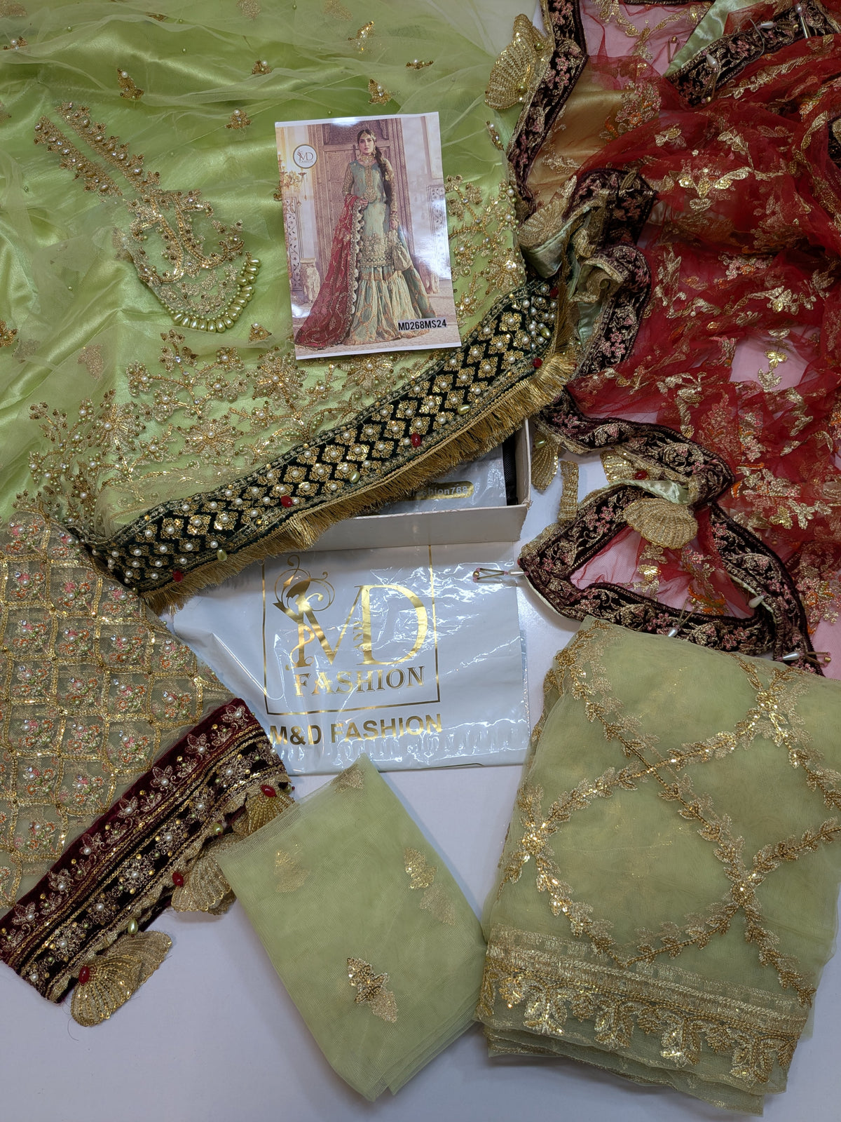 MARIA B INSPIRED CORAL IN SEA GREEN GHARARA